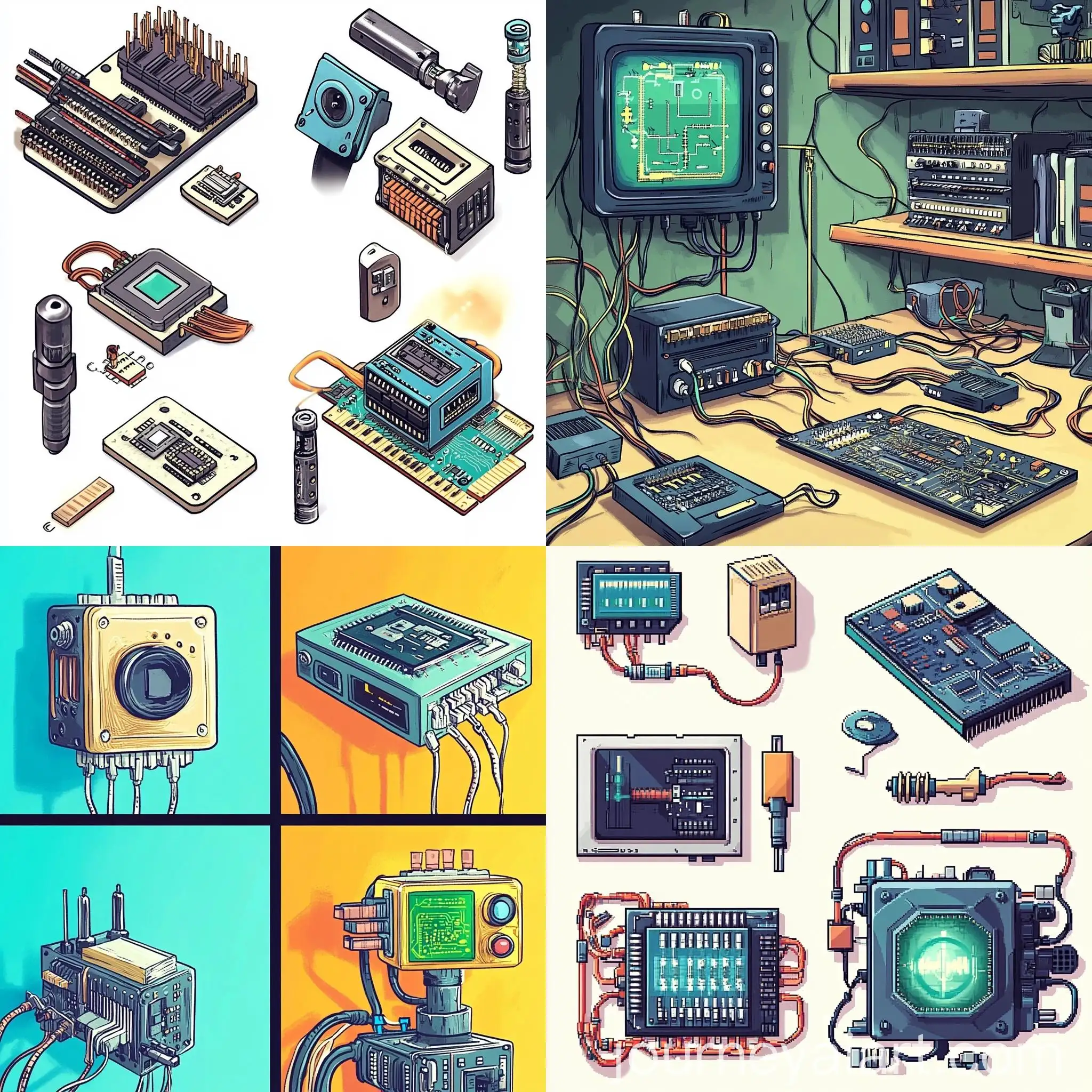Cartoonish-Style-Arduino-and-ESP32-Microcontrollers-with-Sensors-and-Actuators