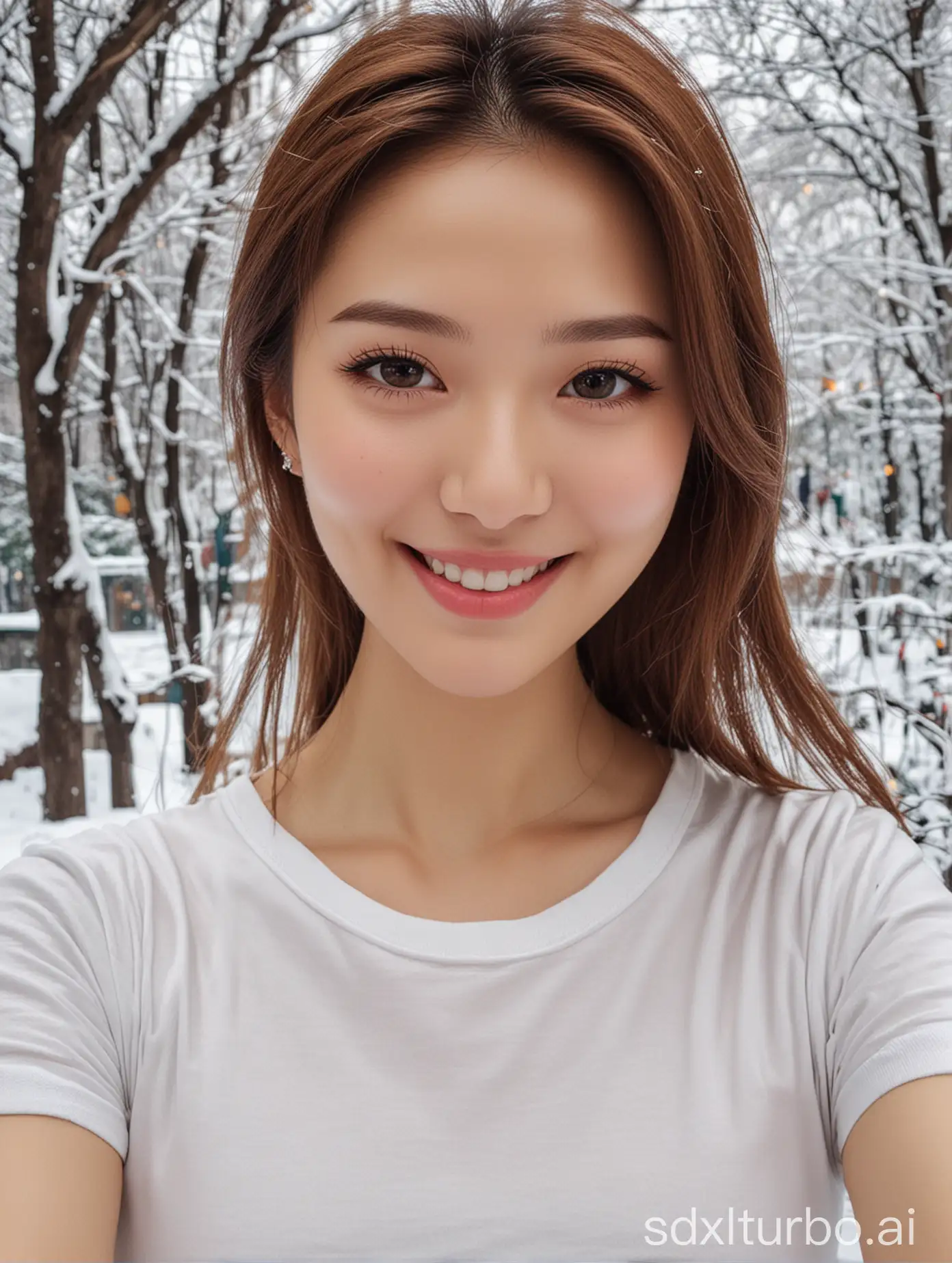 Chinese-Beauty-in-Winter-Fashion-Taking-a-Selfie