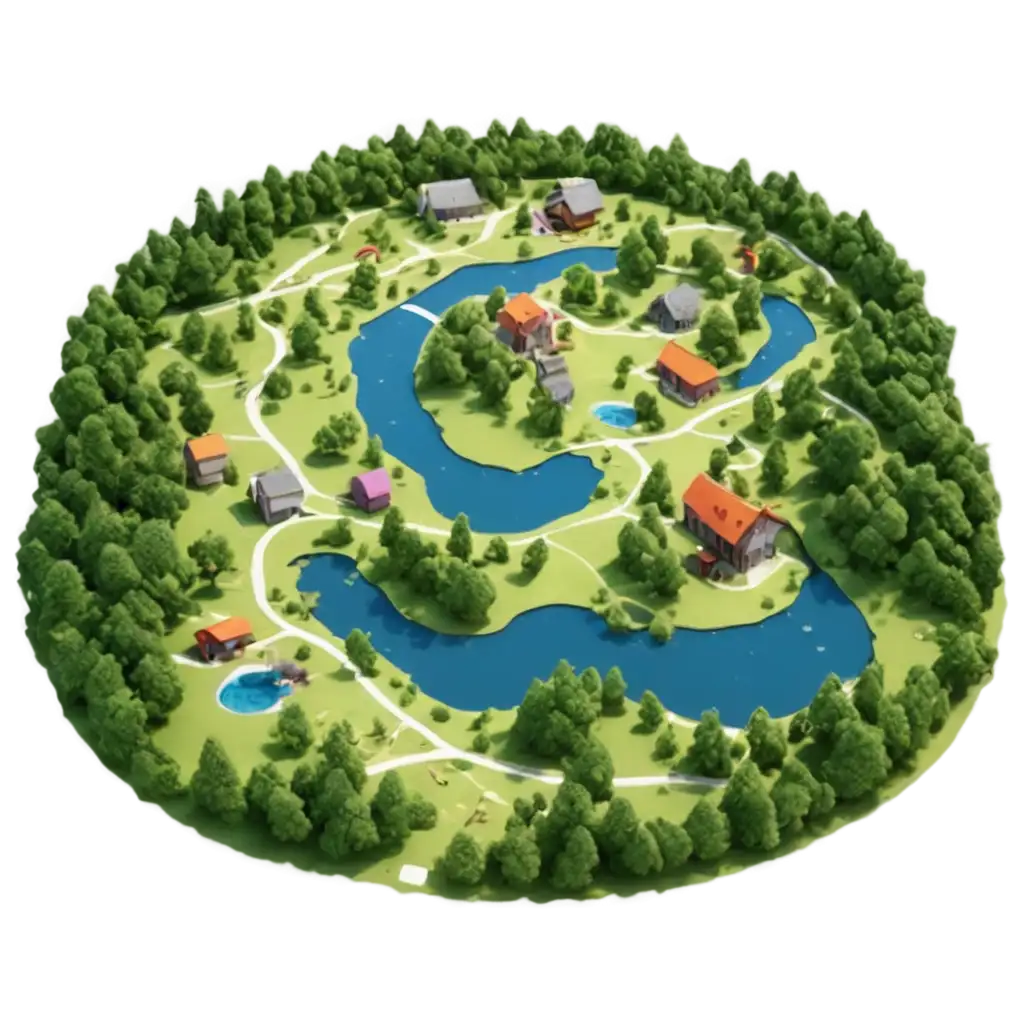 Colorful-3D-Landscape-PNG-with-Forest-River-and-Village-from-Birds-Perspective