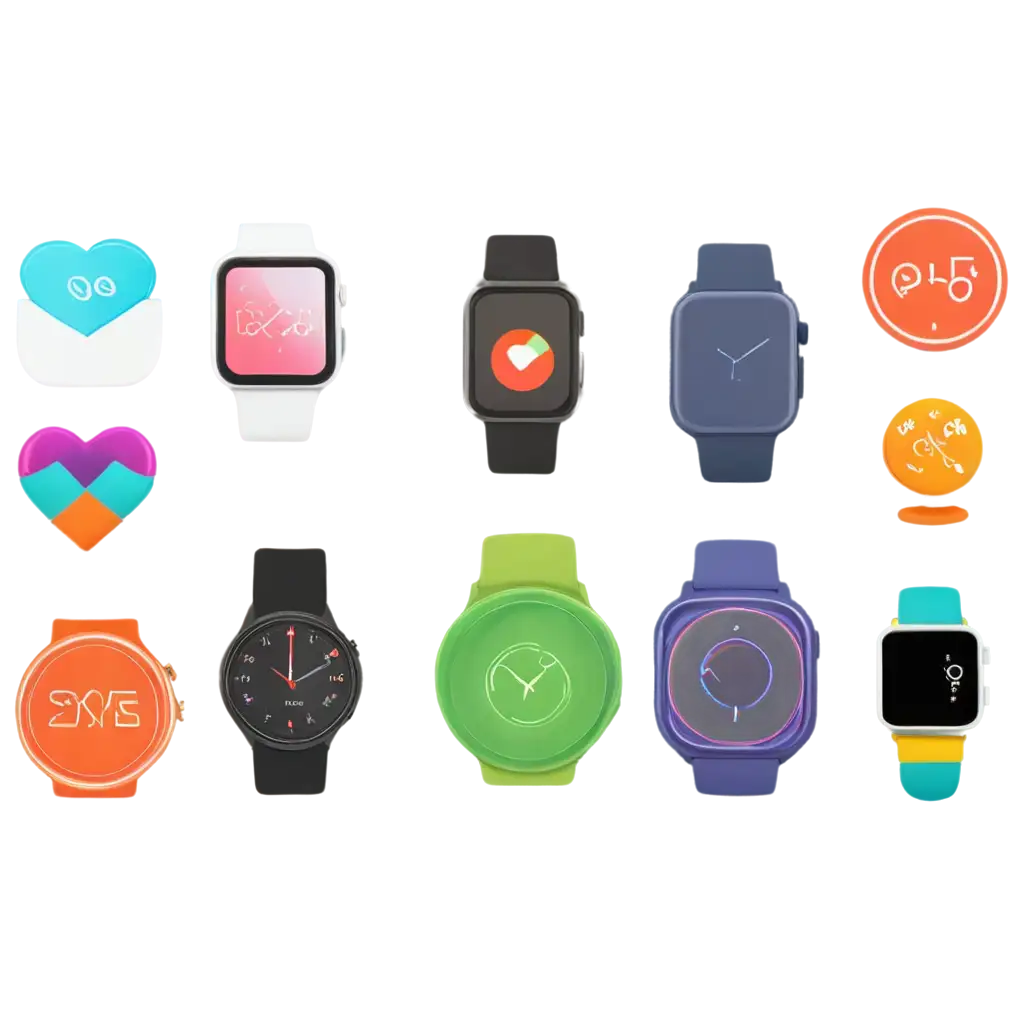 Smartwatch-Icons-Health-Tracking-App-Displays-PNG-for-Digital-Lifestyle-Fitness-Monitoring-and-Wearable-Technology