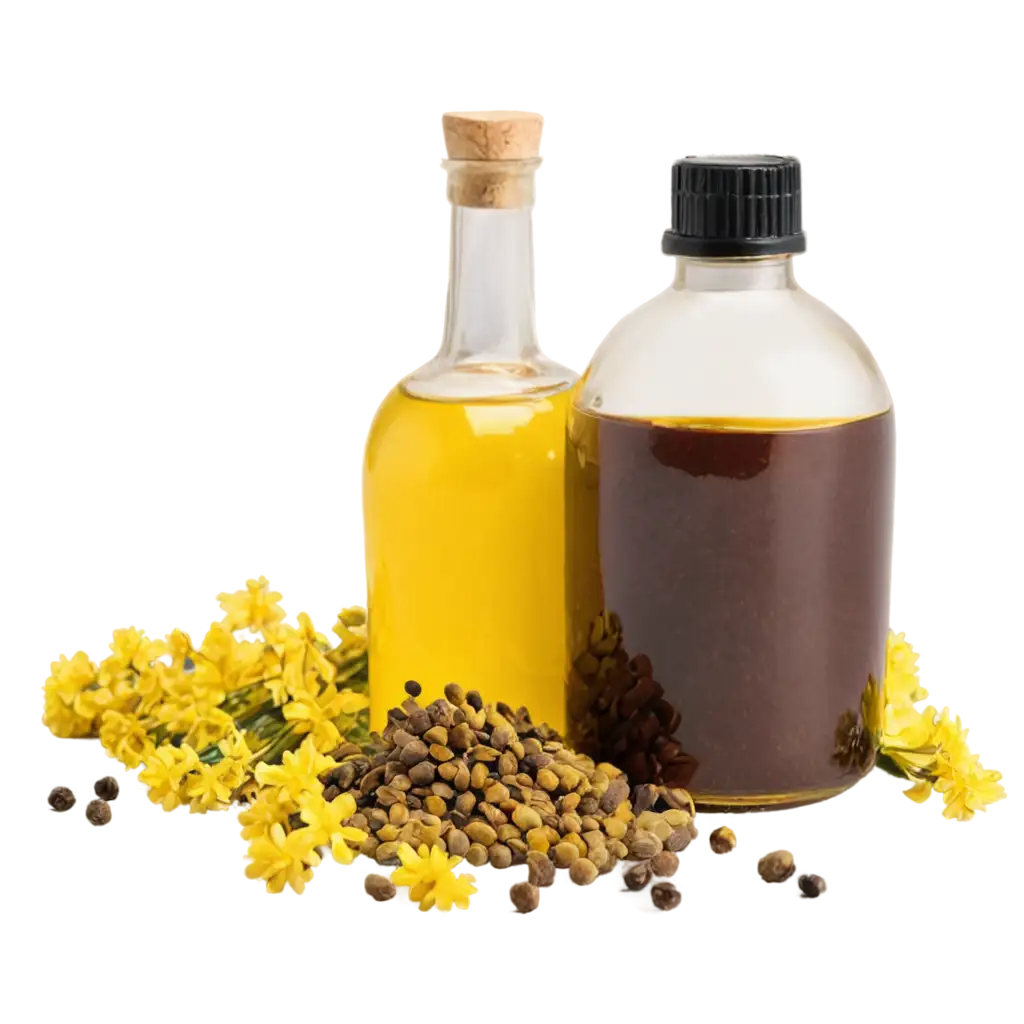 HighQuality-PNG-of-Mustard-Oil-Bottles-Surrounded-by-Vibrant-Flowers-and-Seeds