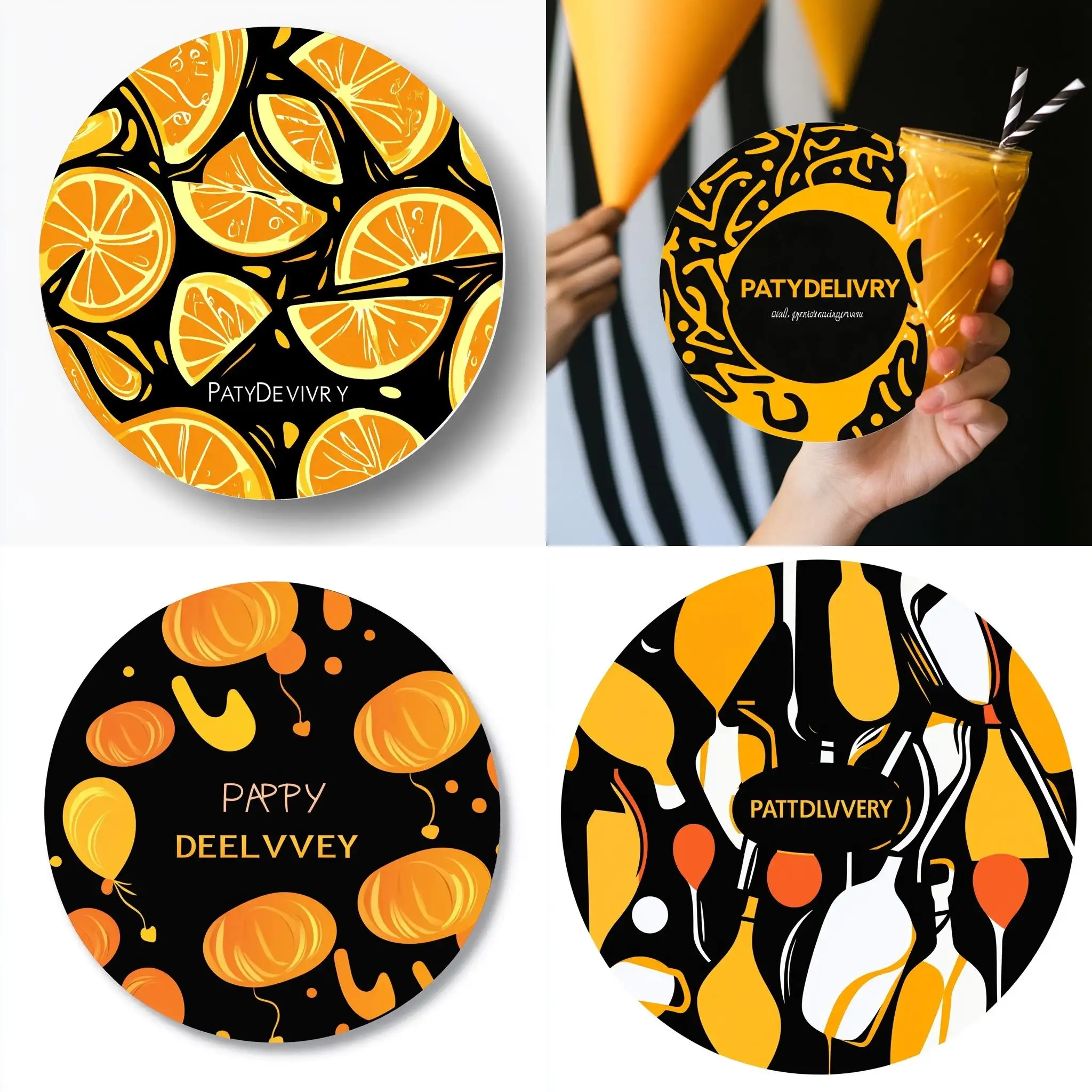 Stylish-Round-Label-with-PartyDelivery-Inscription-in-Black-Yellow-and-Orange