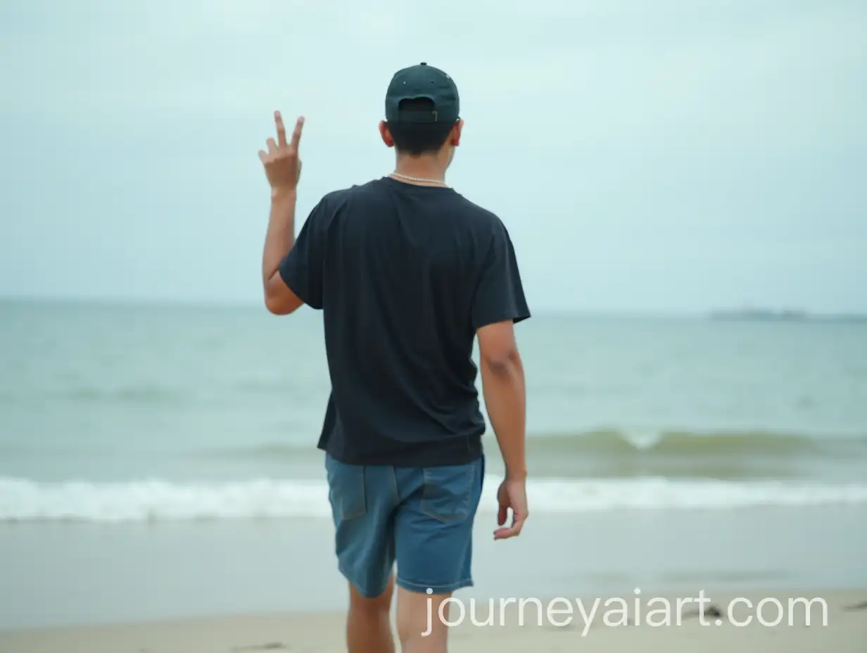Southeast-Asian-Man-Walking-on-SemiCloudy-Empty-Shore