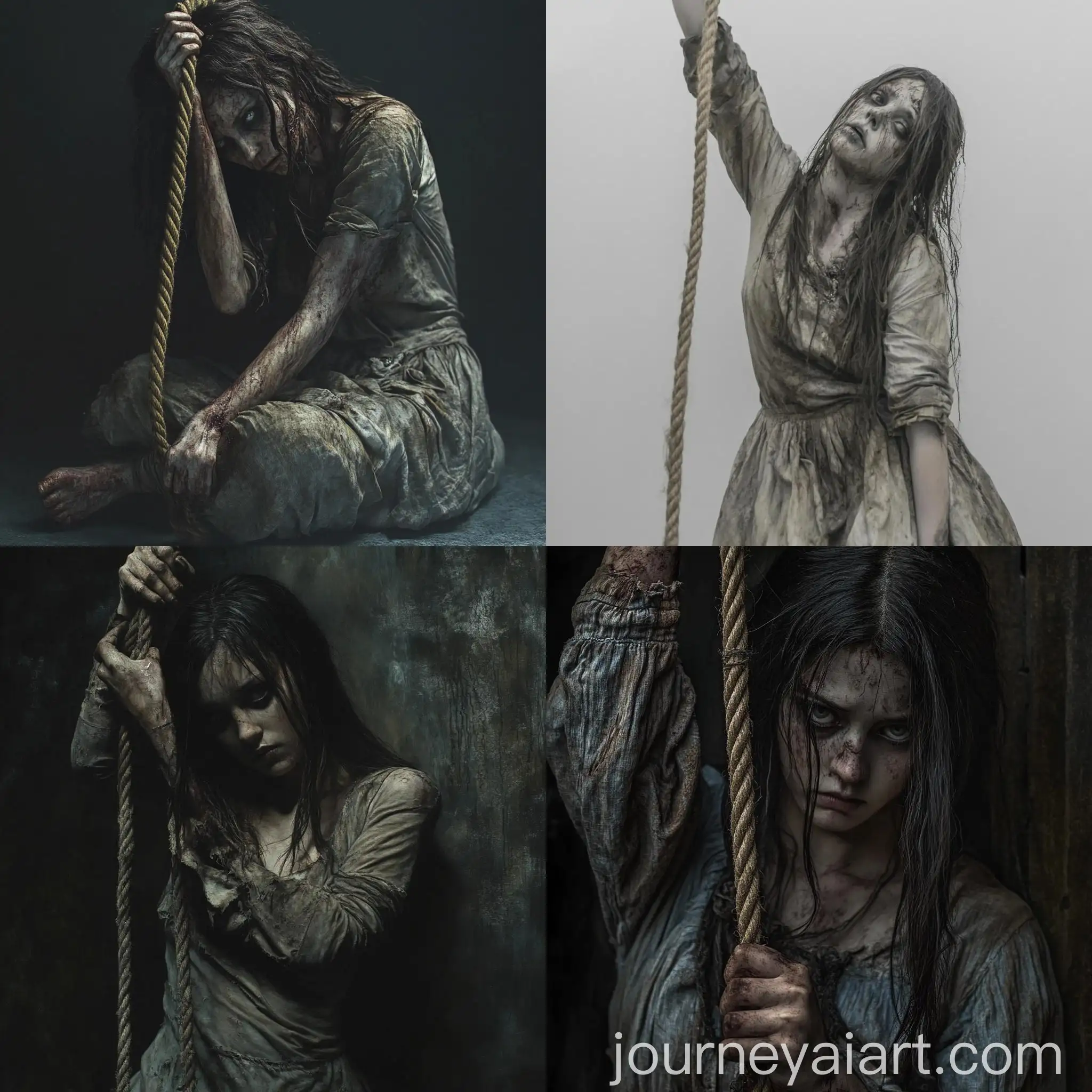 Creepy-Woman-Holding-Rope-with-Sense-of-Death-and-Sadness