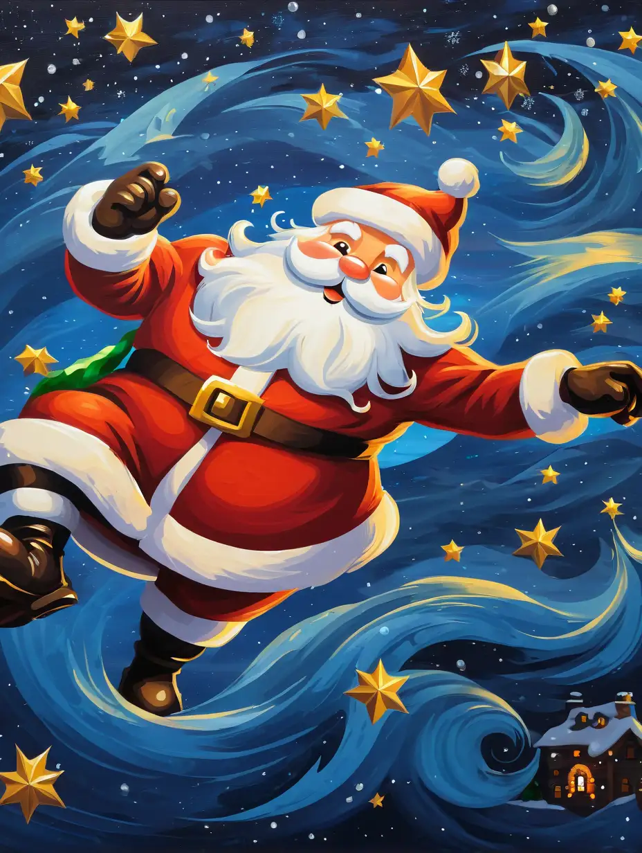 Santa Claus Painting Christmas Scene in Oil Style