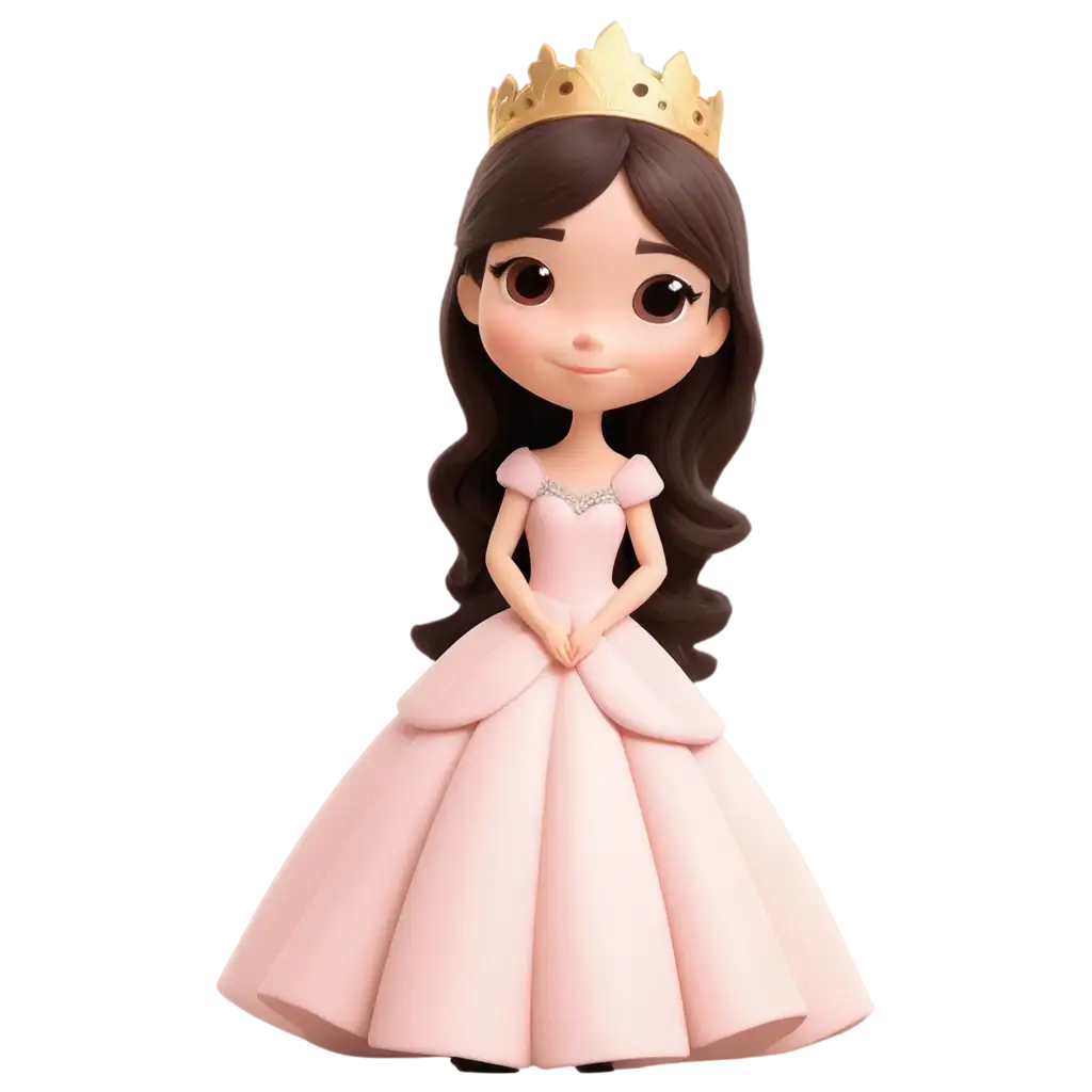 Princess-in-Pastel-Pink-with-Dark-Brown-Hair-Cartoon-PNG-Image-for-Diverse-Uses