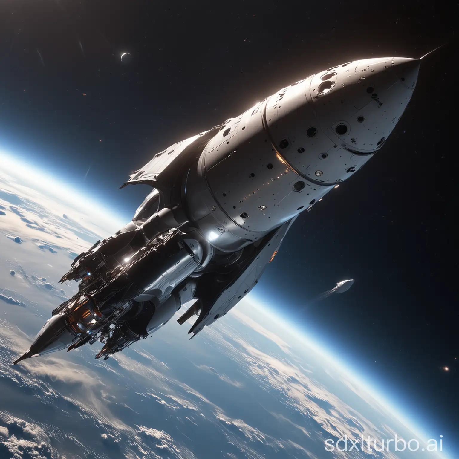 SpaceX-Starship-with-Rotating-Gravity-System-and-Plasma-Shield-Floating-in-Space