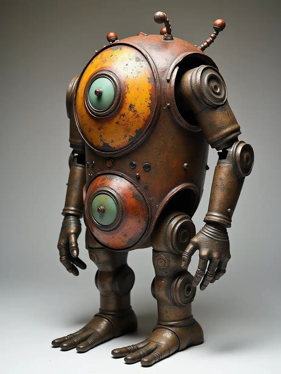 Brian Despain tin can style of a surreal humanoid,  abstract, organic, metal thing