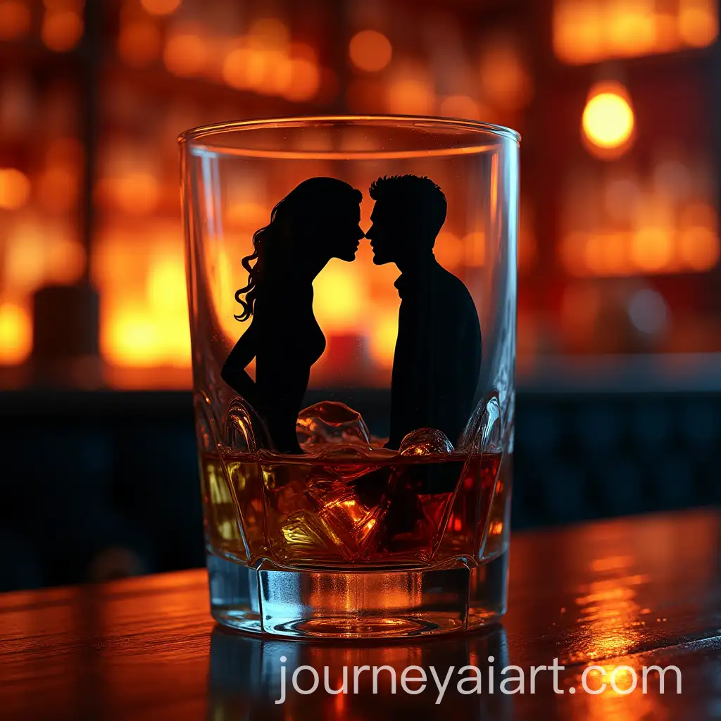 Romantic-Scene-of-Couple-in-Whiskey-Glass-at-Pop-Art-Bar