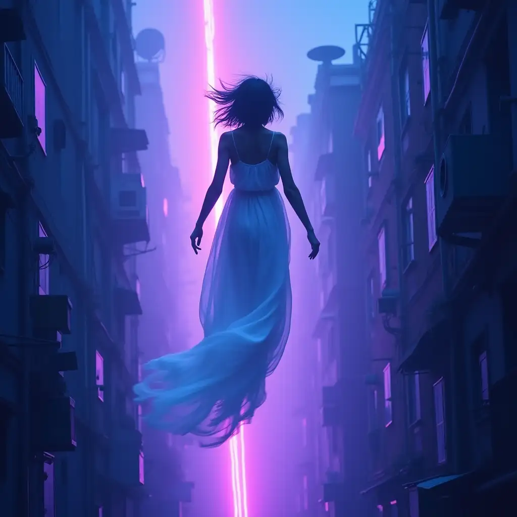 Female-Figure-Floating-in-Ethereal-Urban-Landscape-with-Neon-Lights-and-Bass-Waves