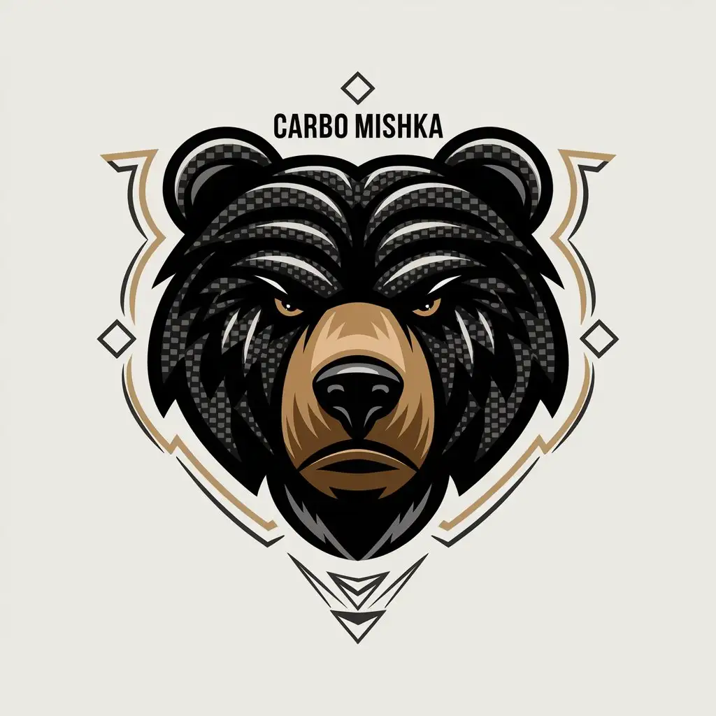 a vector logo design,with the text "Carbo Mishka", main symbol:Bear muzzle with carbon texture,complex,clear background