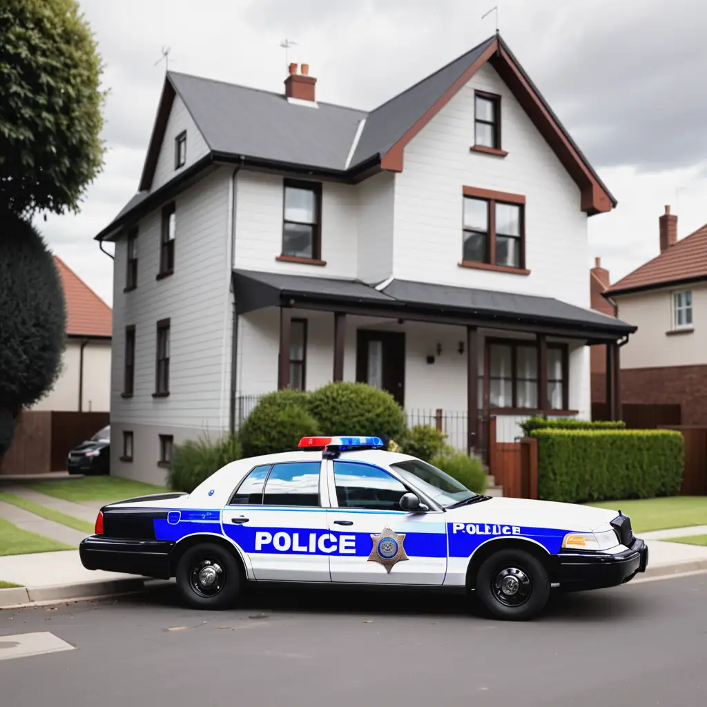 Police Car Parked Sideways Near House