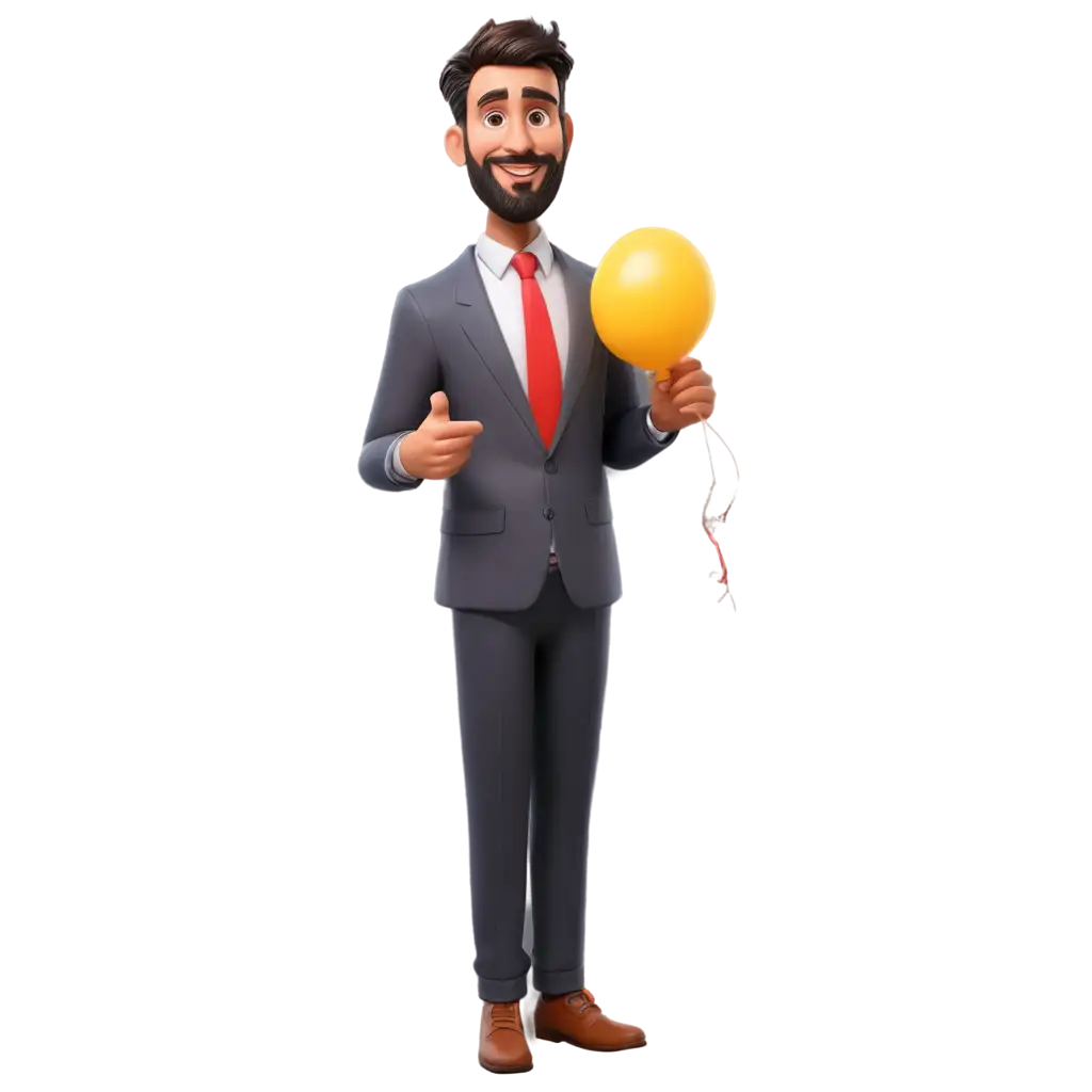 Cartoon-Male-Teacher-in-Suit-Holding-Balloon-HighQuality-PNG-Image-for-Educational-and-Creative-Use