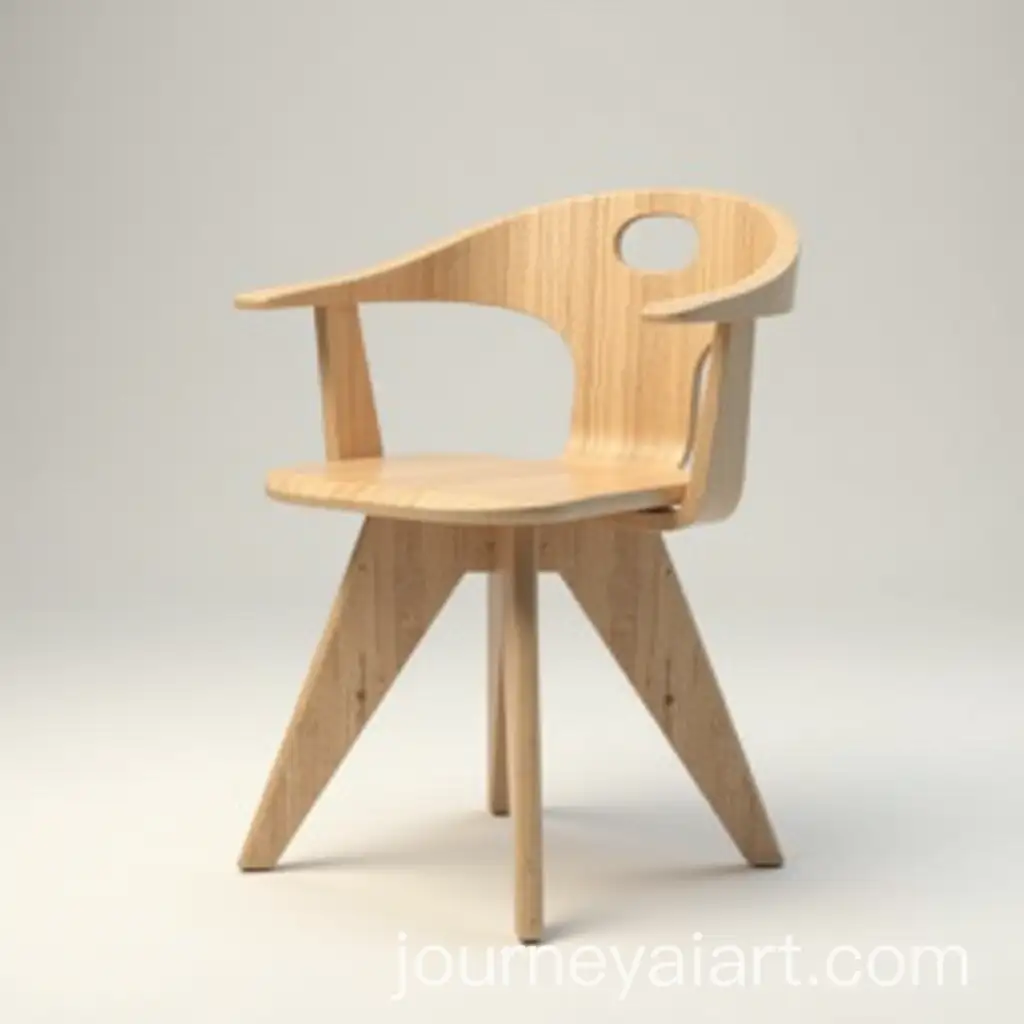 Modern-ScandinavianBauhaus-Wooden-Chair-with-Asymmetrical-VLegs-and-Satin-Metal-Details
