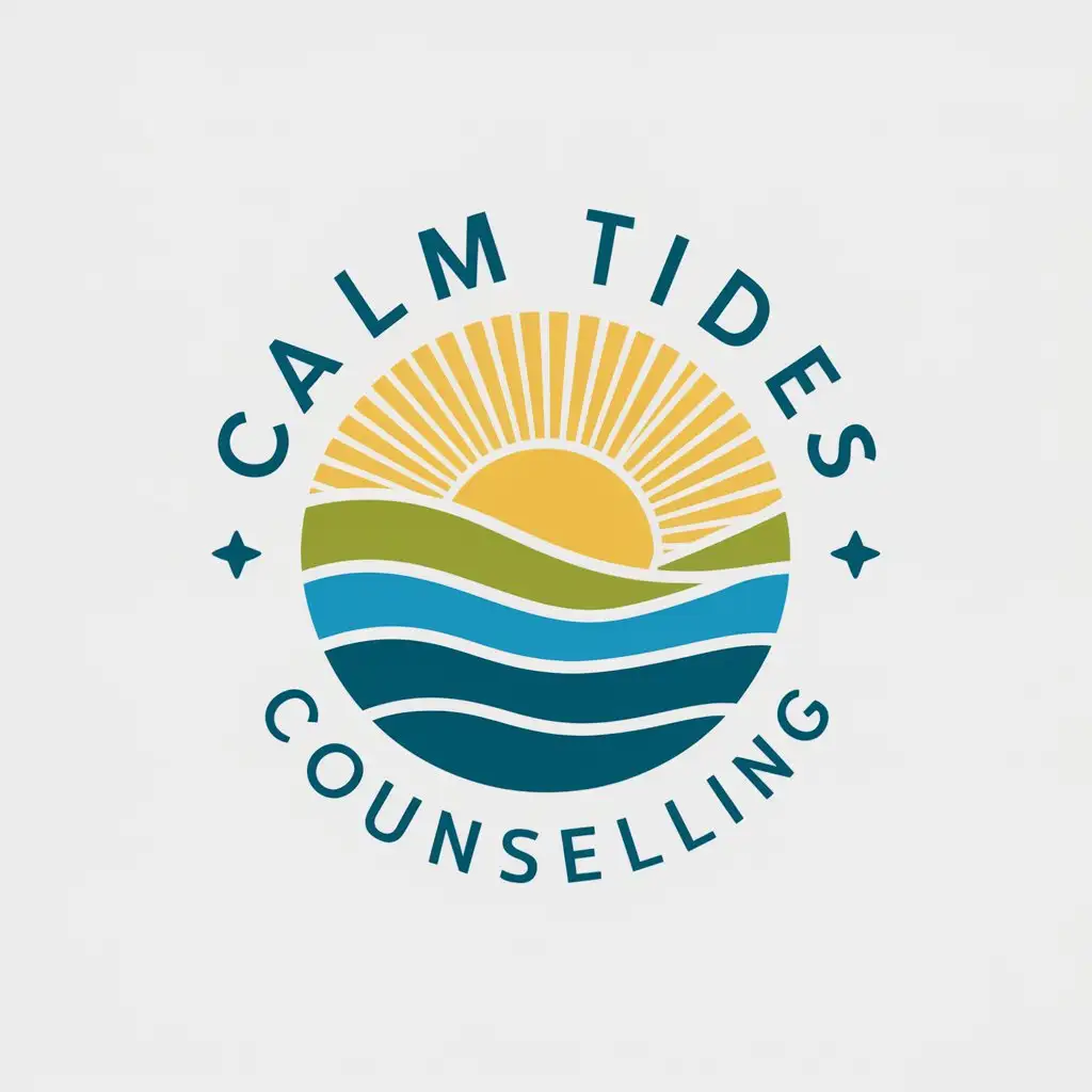 LOGO Design for Calm Tides Counselling Tranquil Blue Green with Sunrise and Water Imagery