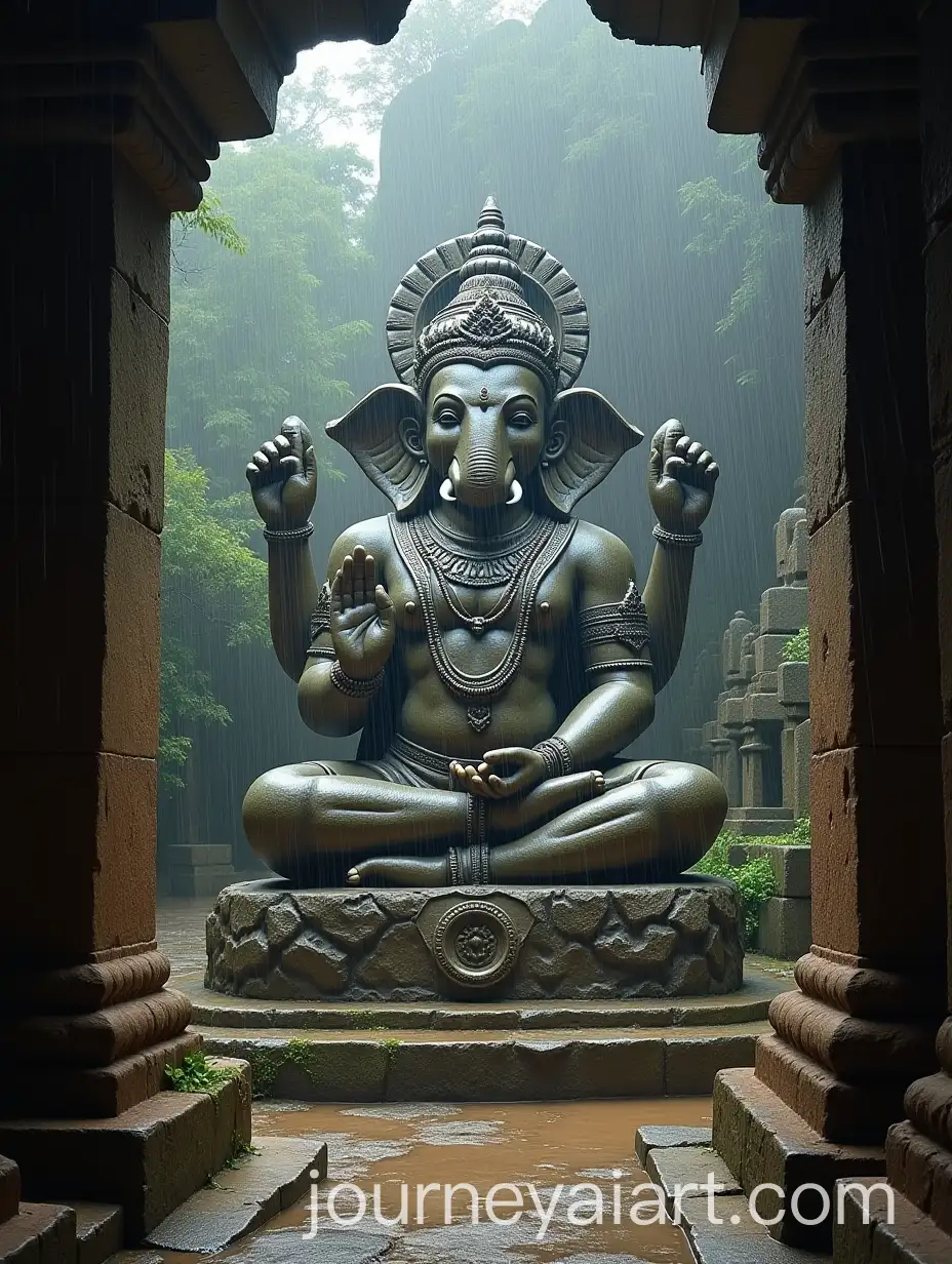 Morning-View-of-Lord-Ganesha-Rock-Idol-in-Ancient-Indian-Temple