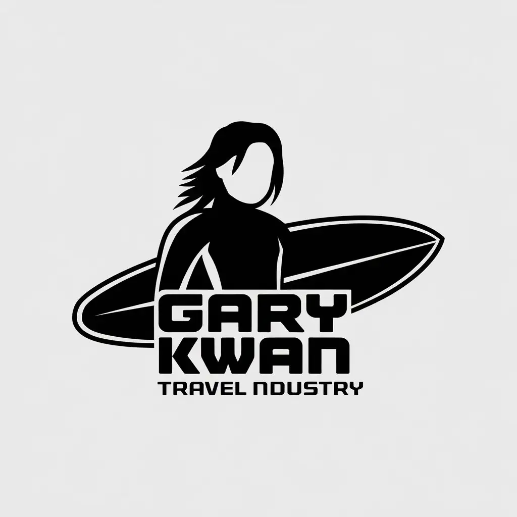 a vector logo design,with the text "Gary Kwan", main symbol:Extreme sports, long hair avatar,Minimalistic,be used in Travel industry,clear background