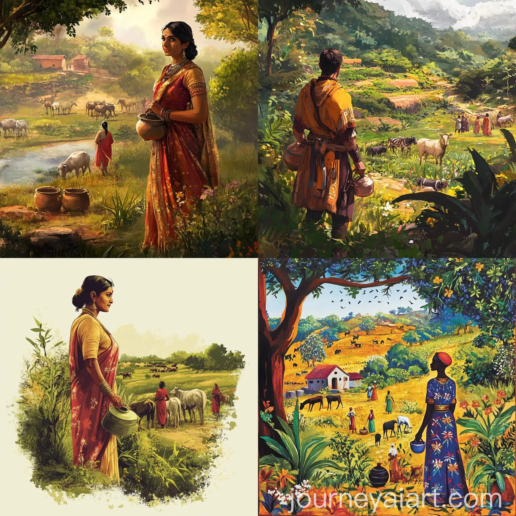 Commanding-Character-in-Rural-Scene-with-Women-Carrying-Water
