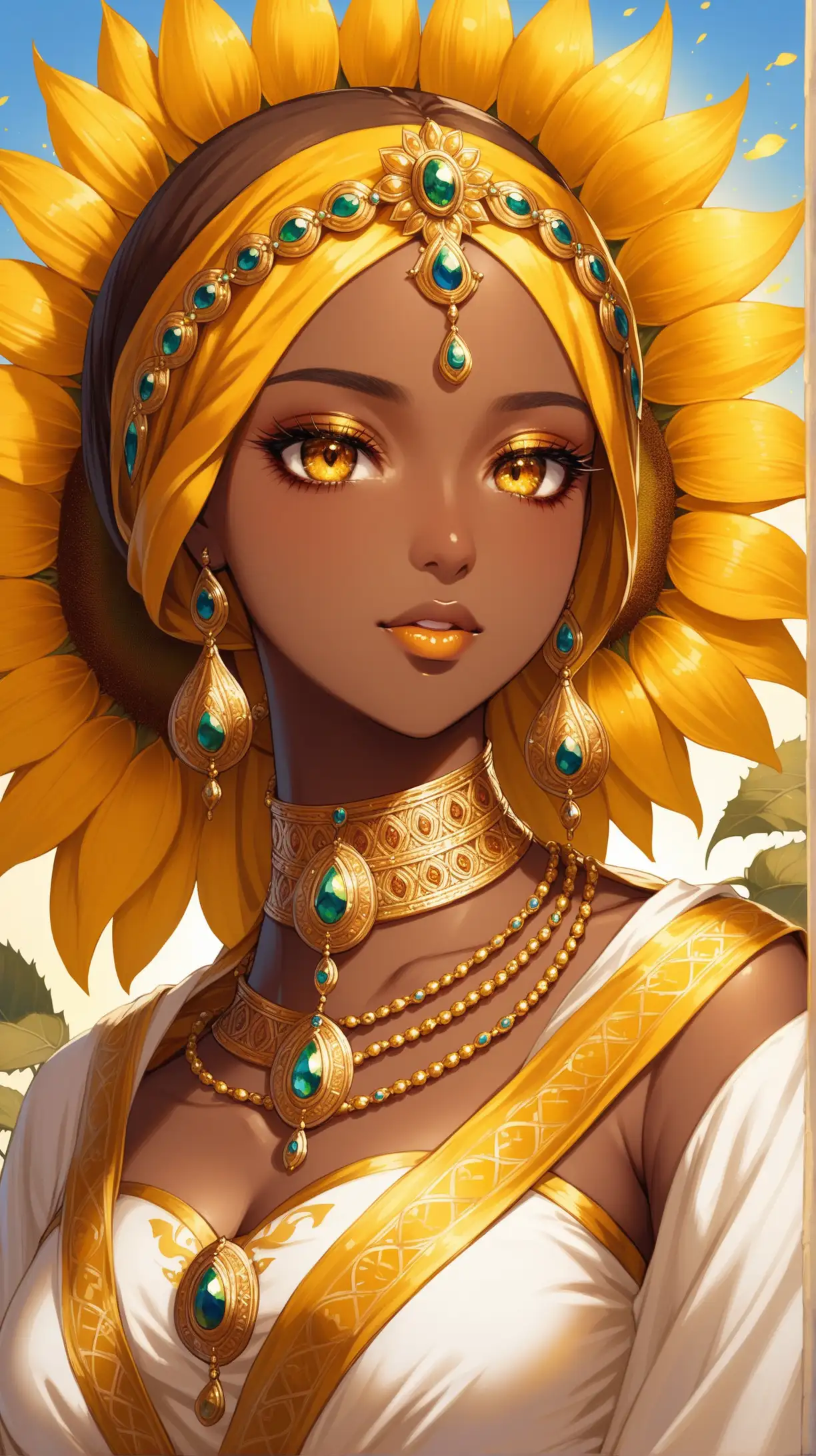 Byzantine Era Woman with Sunflower Gold Hair and Golden Eyes