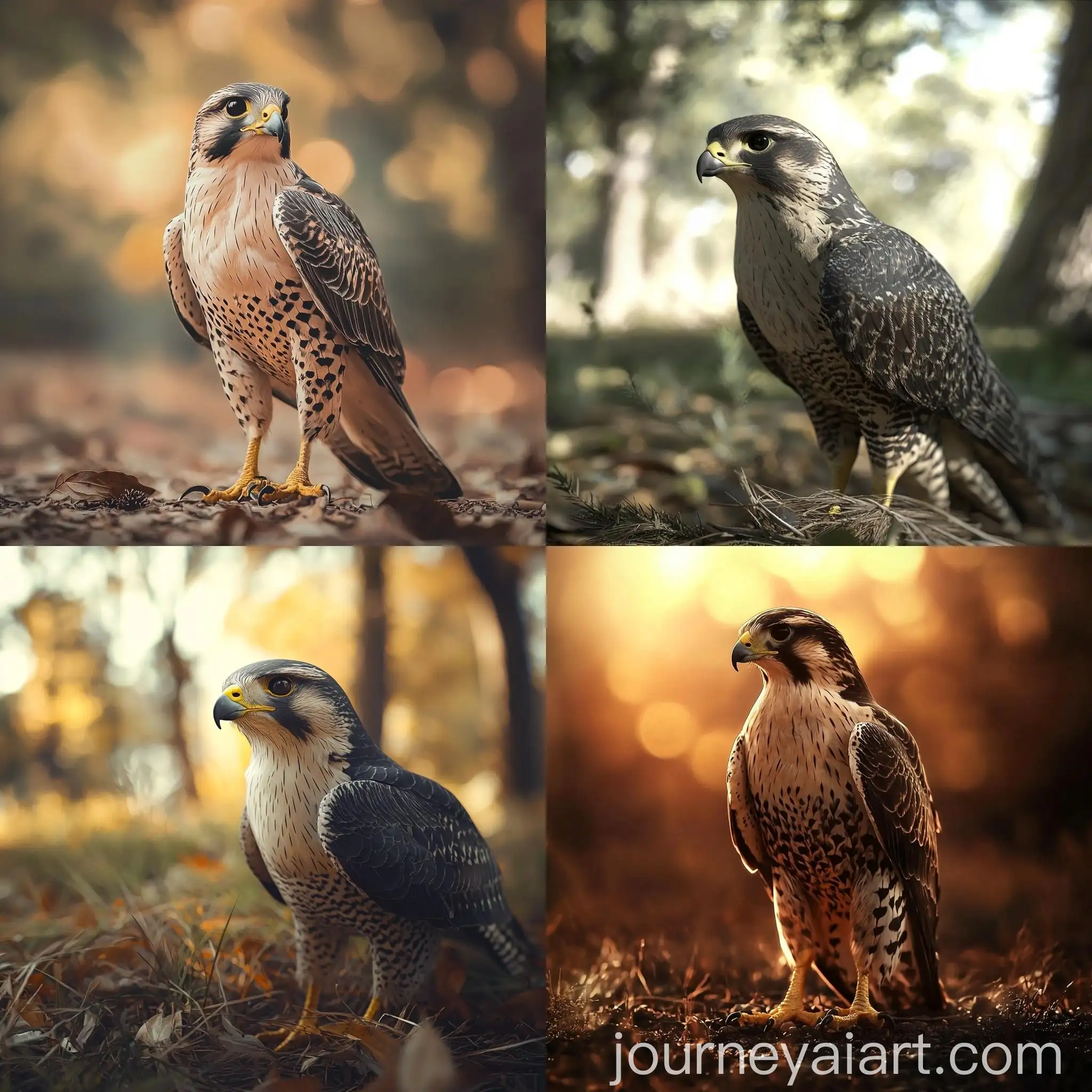 Hyper-Realistic-Falcon-Standing-on-Ground-with-Cinematic-Blur-Effect