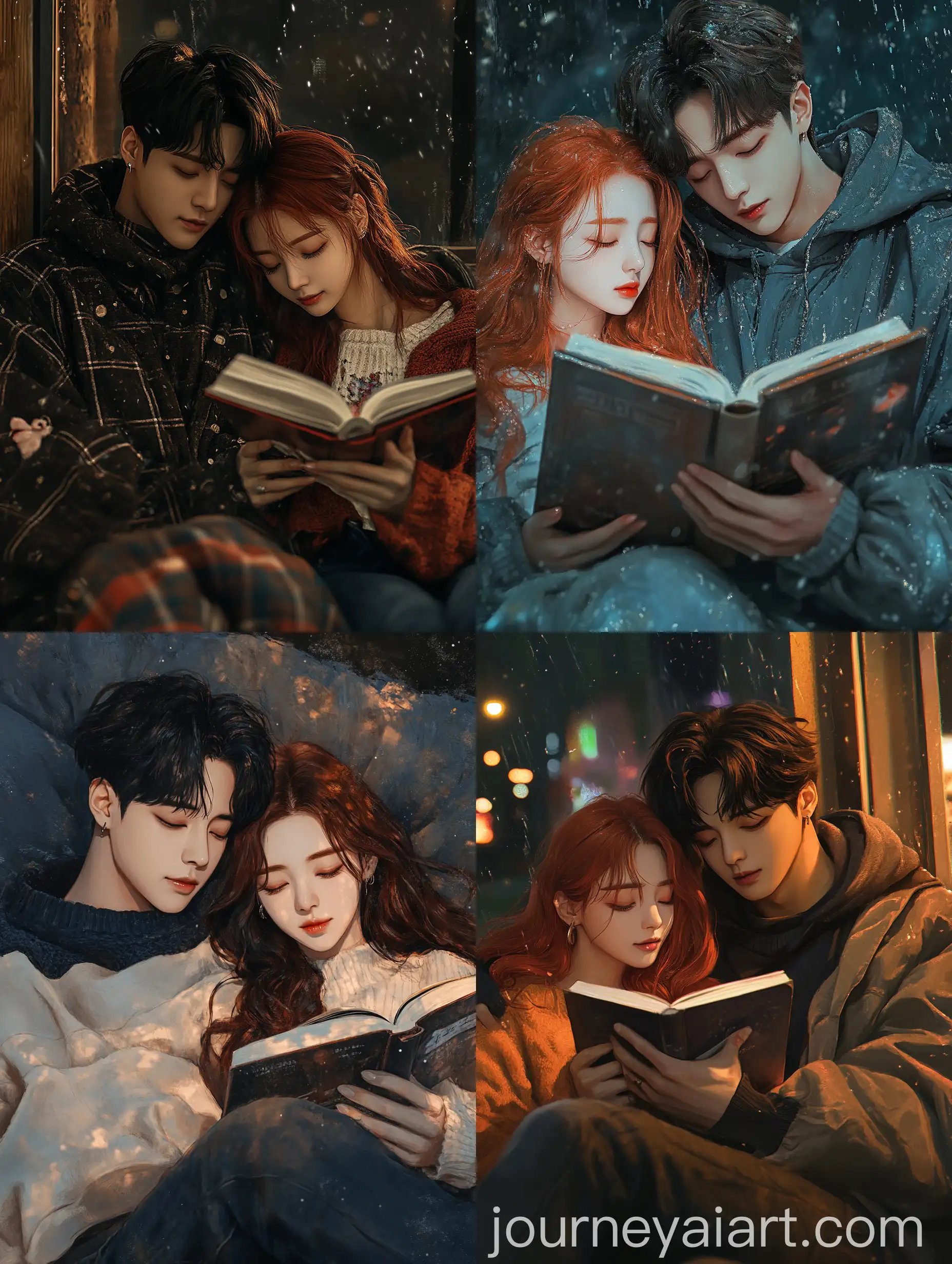 Nocturnal-Scene-Jungkook-of-BTS-Sick-in-Sweatsuit-Comforted-by-Yuqi-of-G-Idle-Reading