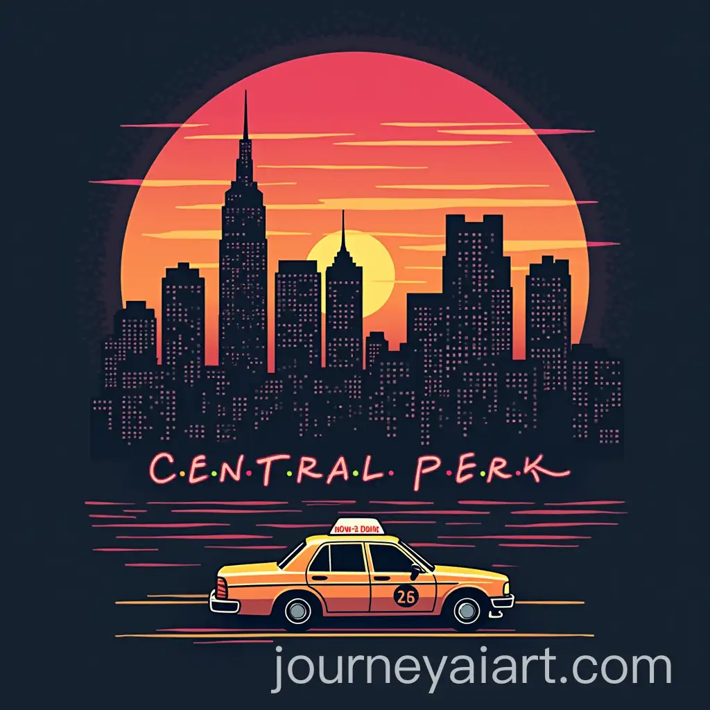 Stylized-New-York-City-Skyline-at-Sunset-with-Friends-References-TShirt-Design
