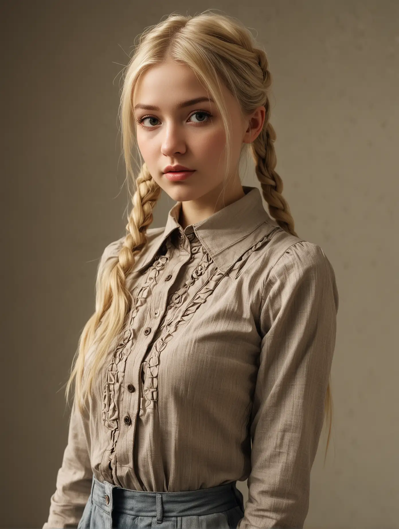 Blonde-Woman-with-Pigtails-in-Detailed-Clothing-in-Natural-Lighting