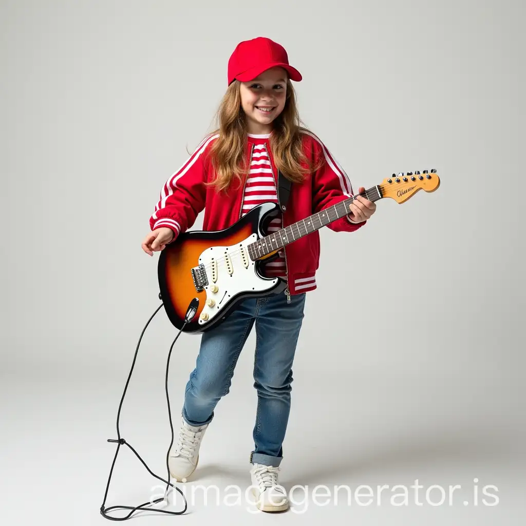 Young-Girl-Teenage-Playing-Guitar-in-Red-Jacket-and-Blue-Jeans