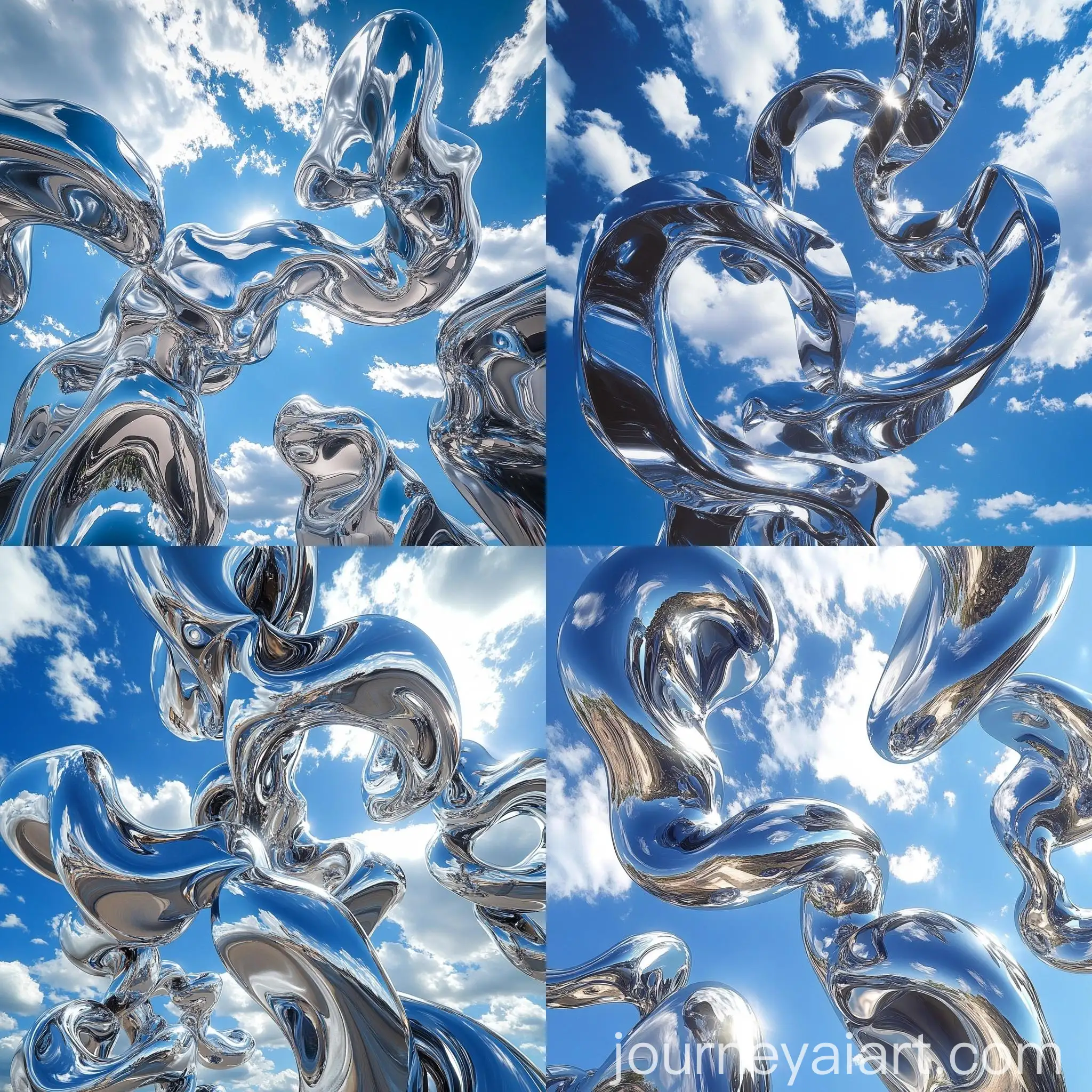 Abstract-Metallic-Sculptures-Reflecting-Sky-and-Clouds