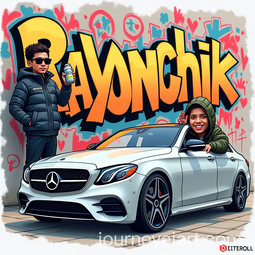 Street-Art-Illustration-of-Mercedes-Car-and-Graffiti-Artist-with-Urban-Streetwear-Vibe