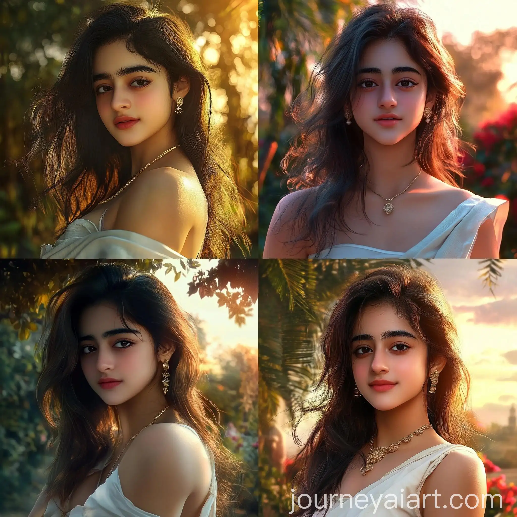 Indian-Girl-in-Saree-Amidst-Beautiful-Garden-at-Sunset