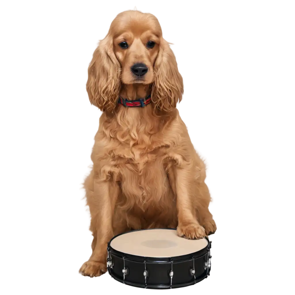 Cinnamon-Cocker-Spaniel-Dog-Playing-the-Drum-PNG-Image-for-Creative-Projects