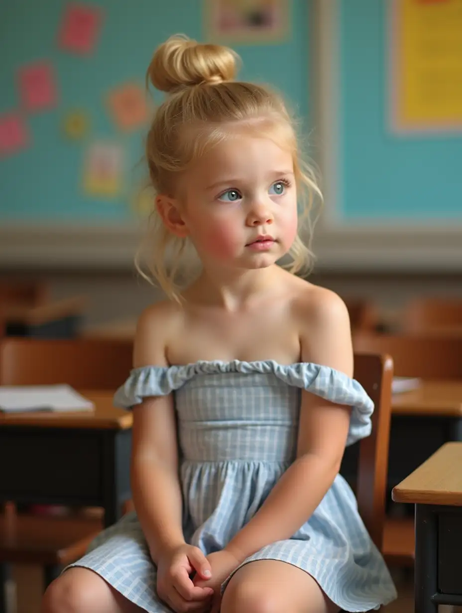 Shy-Slender-Girl-in-Summer-Minidress-in-Classroom-Setting