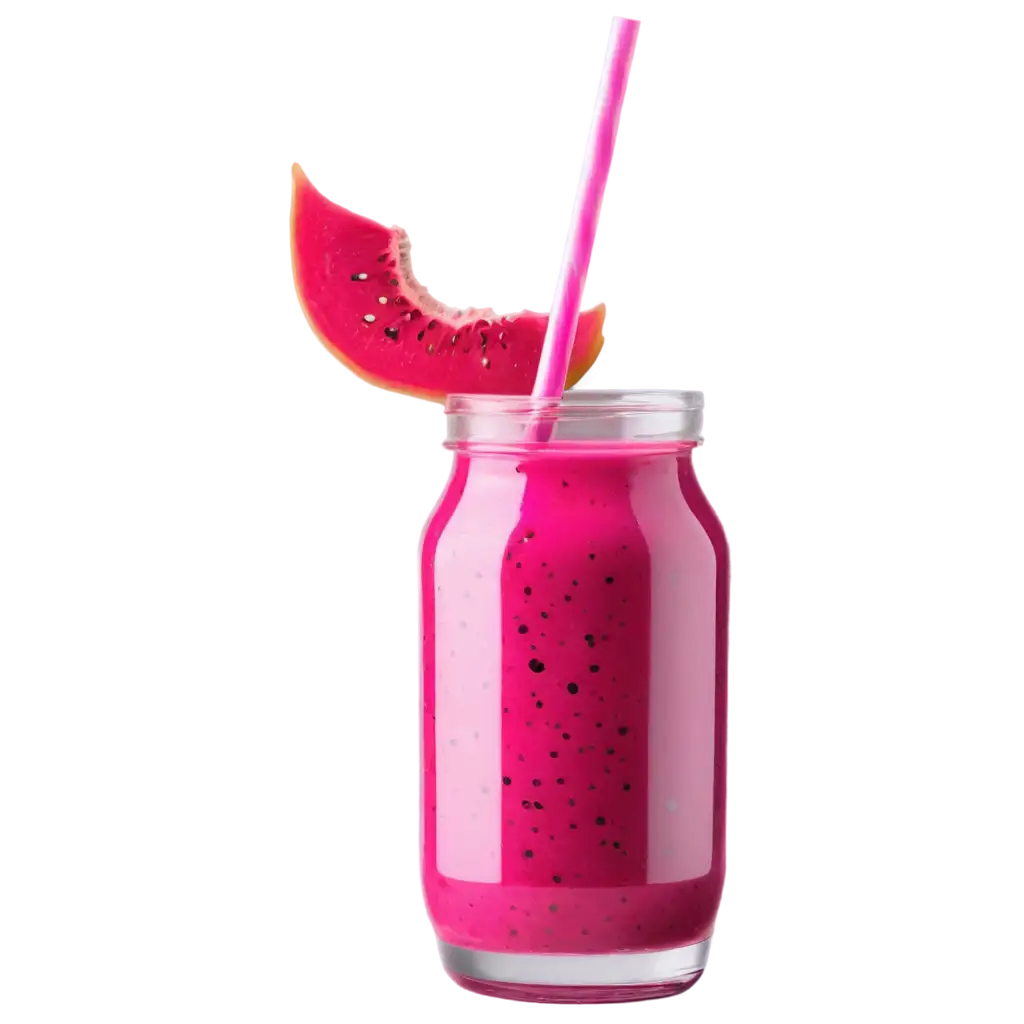 Perfect-3D-Dragon-Fruit-Juice-in-a-Glass-Jar-with-a-Straw-PNG-Image