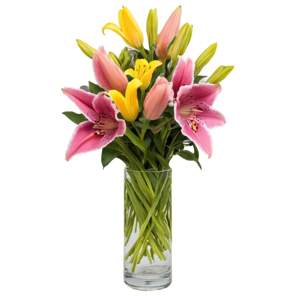 Elegant-Bouquet-of-Lilies-in-Glass-Vase-PNG-for-Floral-DesignSEO-PNG-Usage-Scenarios-and-Decoration