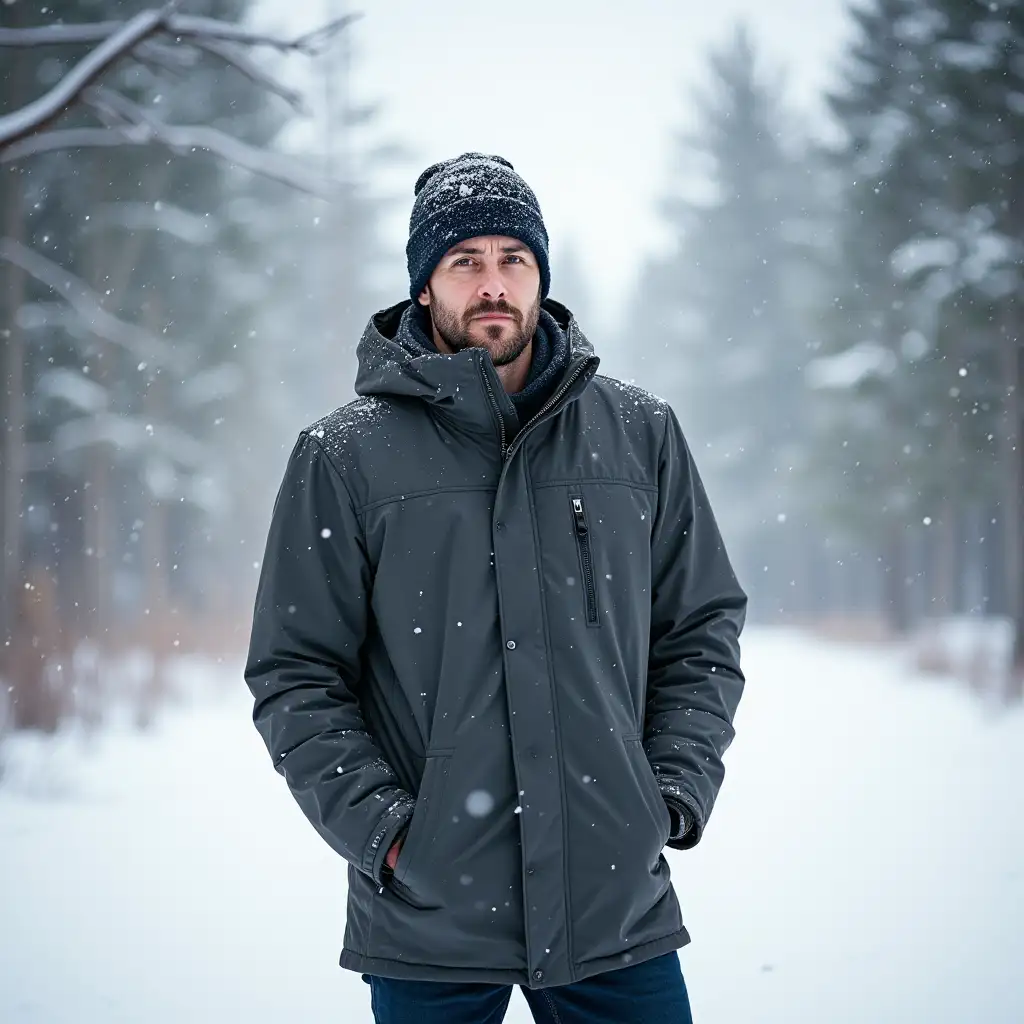 A man is standing around the snow