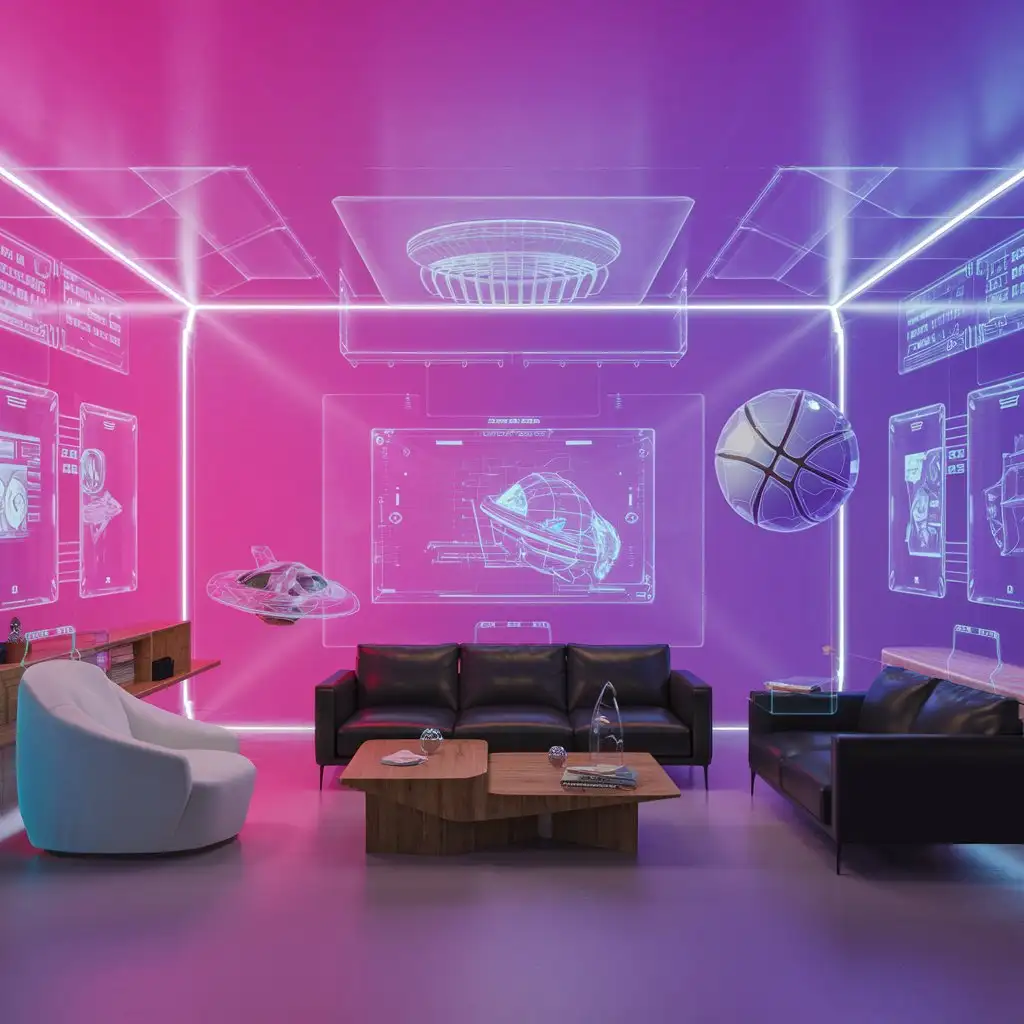 a bright living room wall with 3d special effects