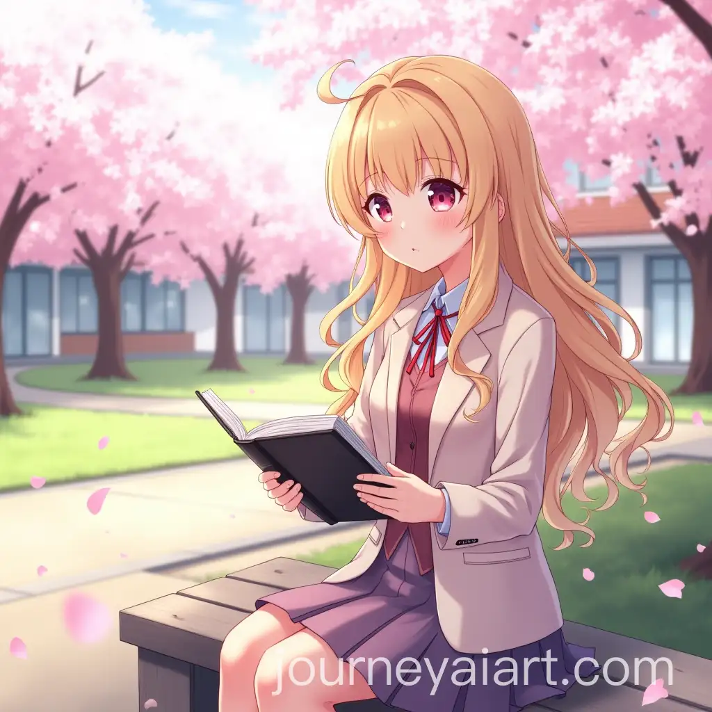 Anime-Girl-Reading-a-Book-Under-Cherry-Blossoms-in-School-Courtyard