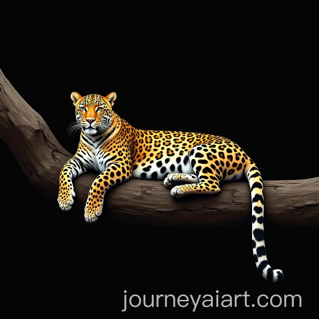 Leopard-Relaxing-on-a-Tree-Branch-with-Black-Background