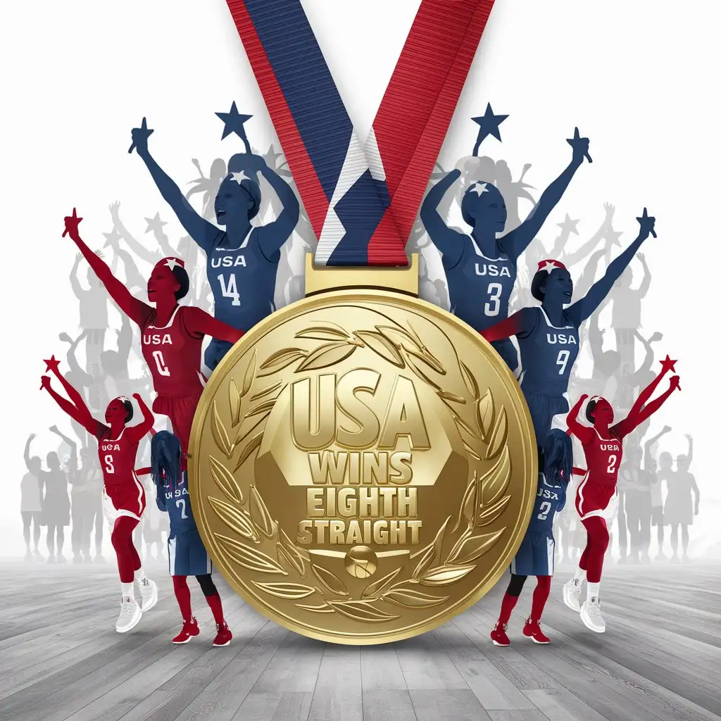 USA Wins Eighth Straight Paris Gold Medal with Silhouettes of Female Basketball Players