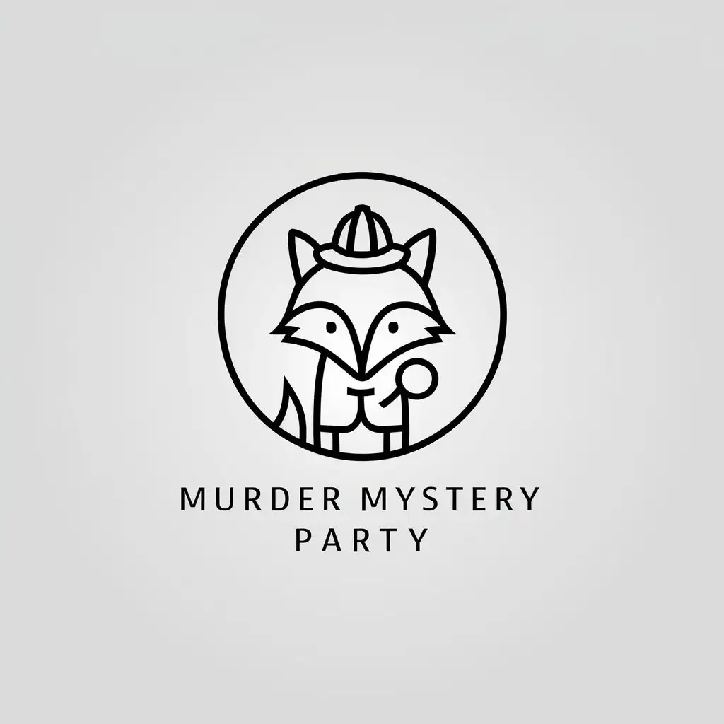 LOGO Design for Murder Mystery Party Fox with Magnifying Glass in Circular Shape Cartoon Style