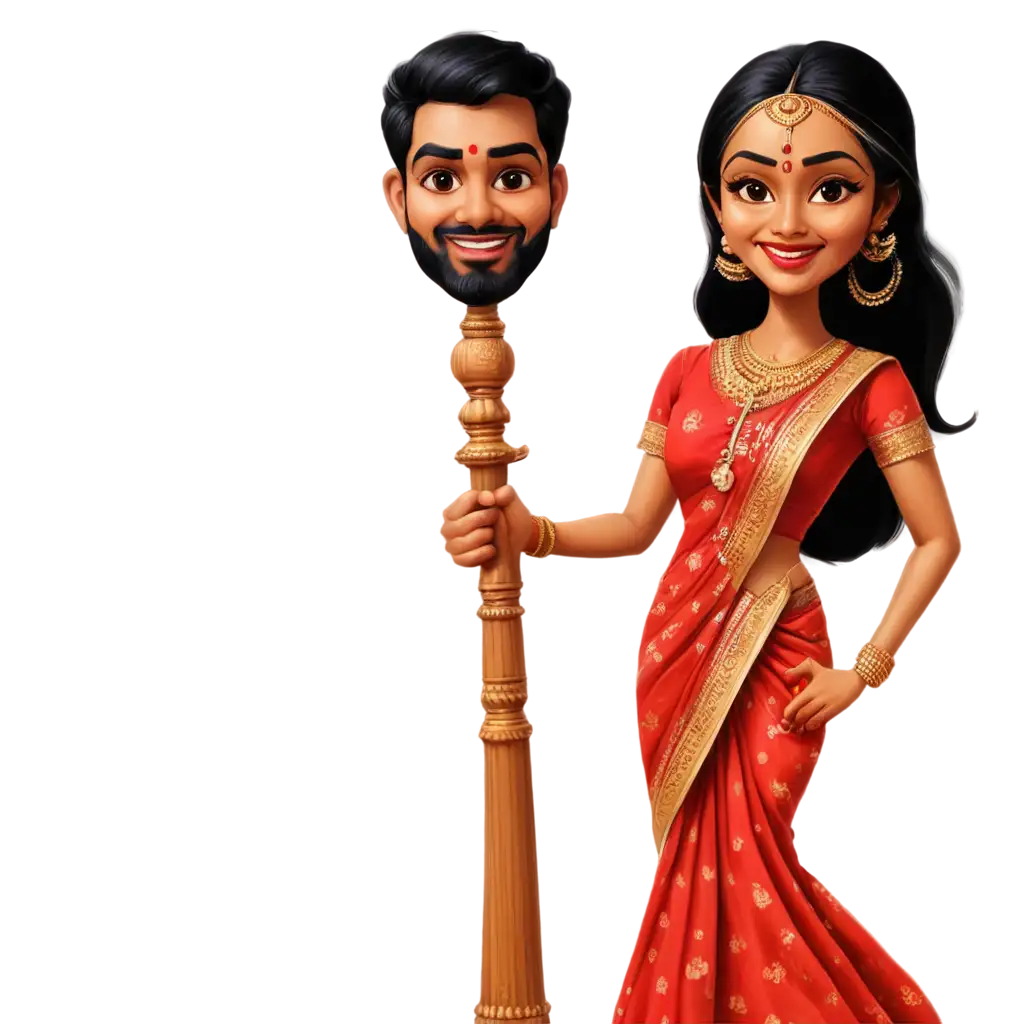 South-Indian-Wedding-Caricature-in-Tamil-Nadu-Style-Saree-PNG-Image