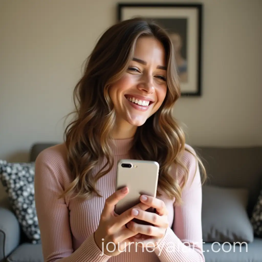 Happy-Girl-Smiling-While-Using-Her-Phone
