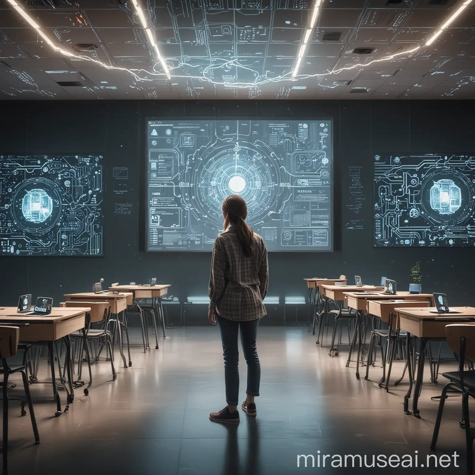 Futuristic AI Classroom with Interactive Technology and Ethical Design