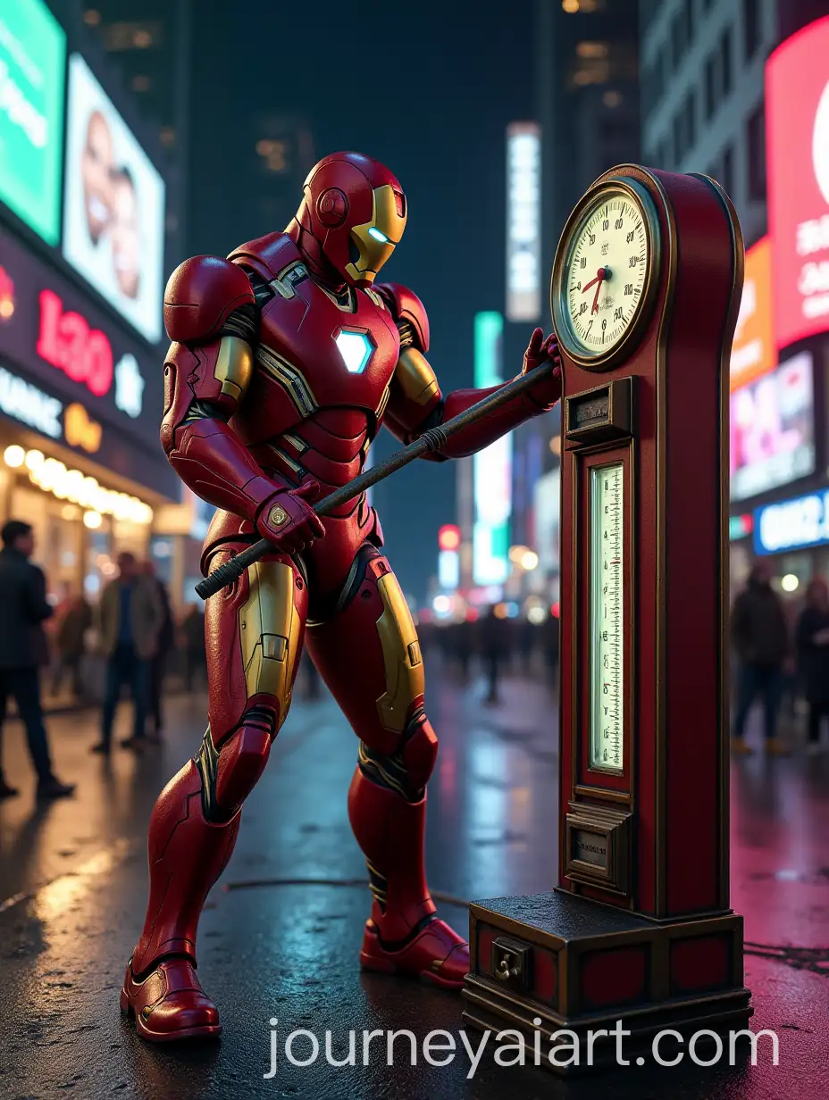 Iron-Man-Strikes-Vintage-Strength-Meter-in-Urban-Night-Scene