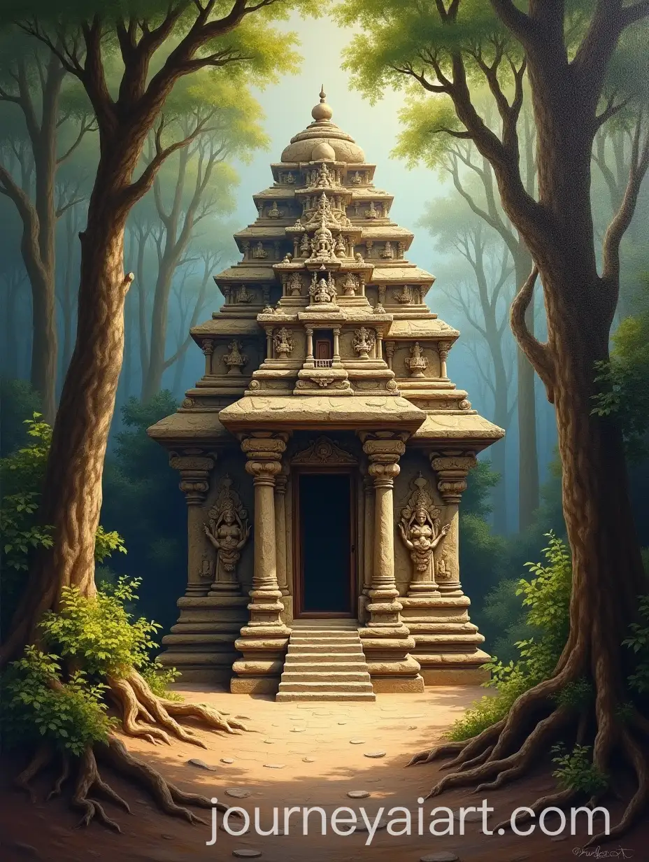 Ancient-Hindu-Temple-in-a-Sacred-Forest-with-Mystical-Light