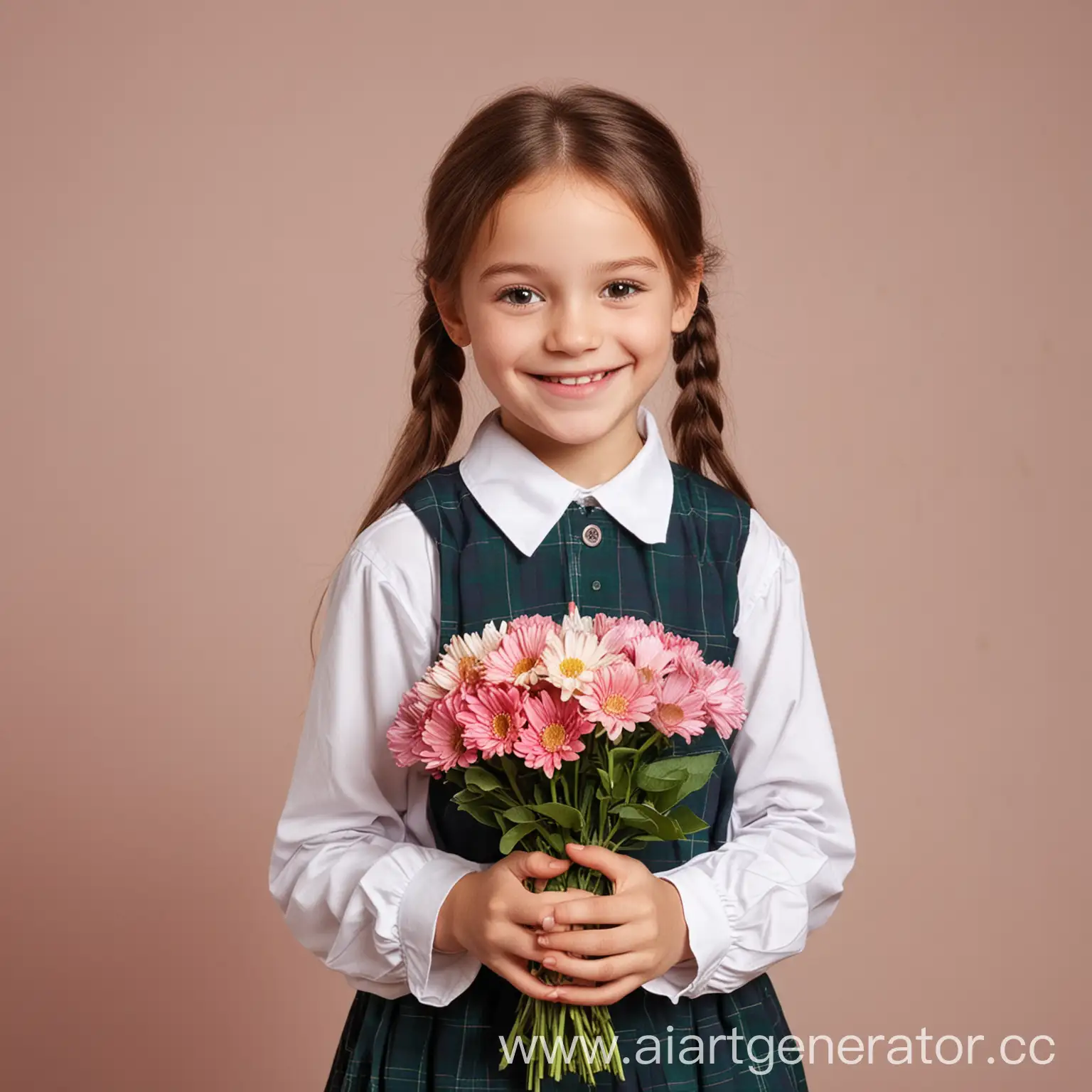 Cheerful-Schoolgirl-Holding-a-Bouquet-of-Flowers