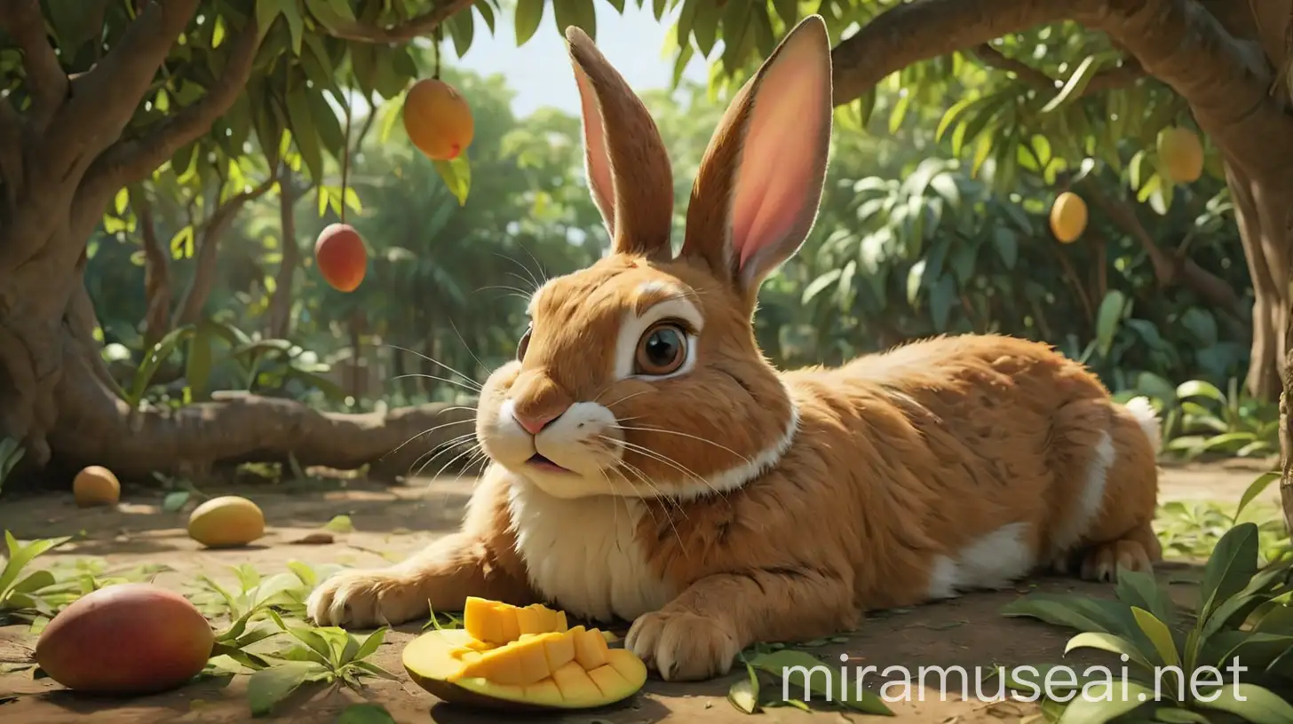 Startled Rabbit under Mango Tree Hit by Falling Mango