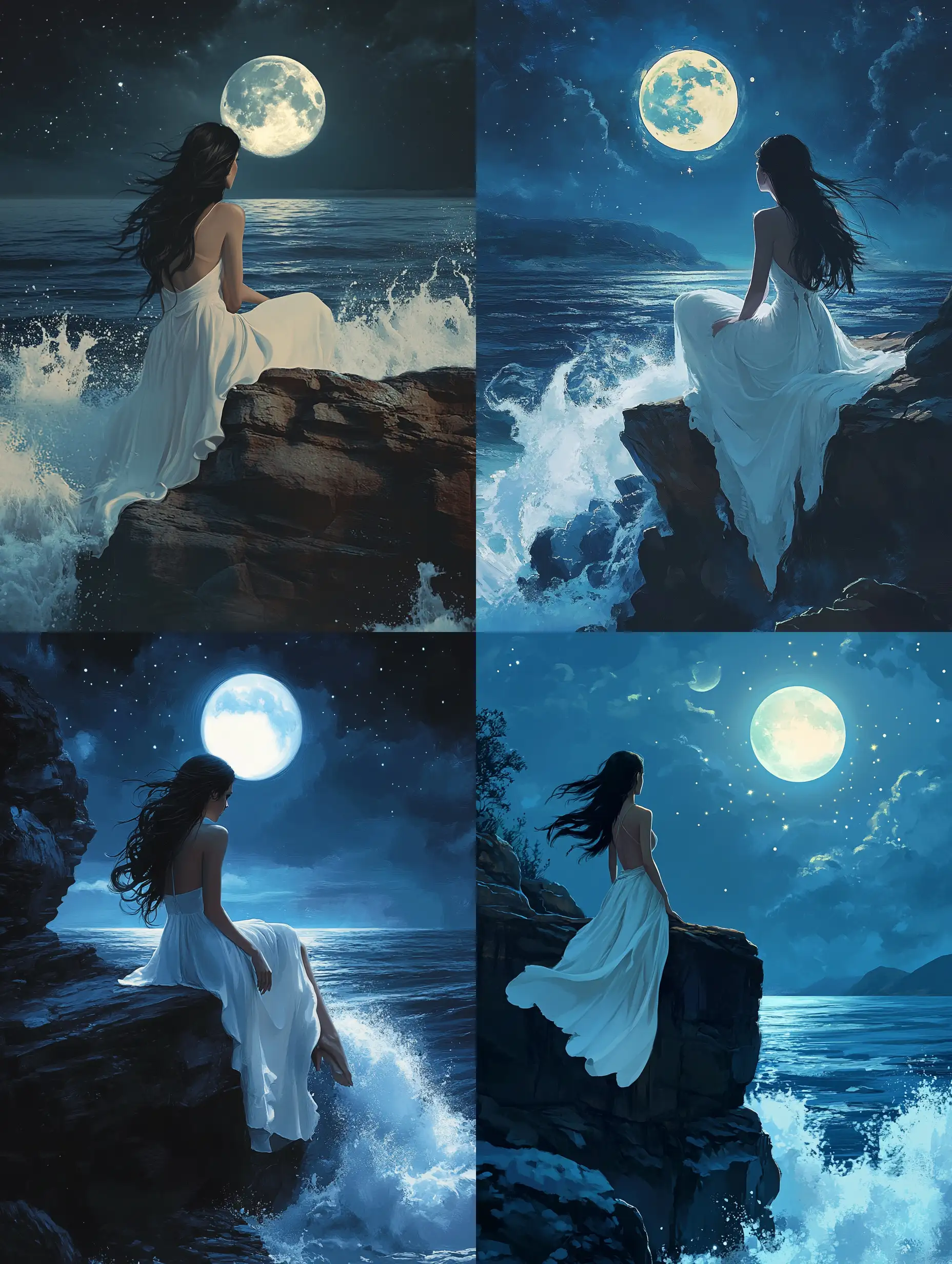 Woman-Admiring-Moon-and-Stars-from-Cliff-Overlooking-Sea