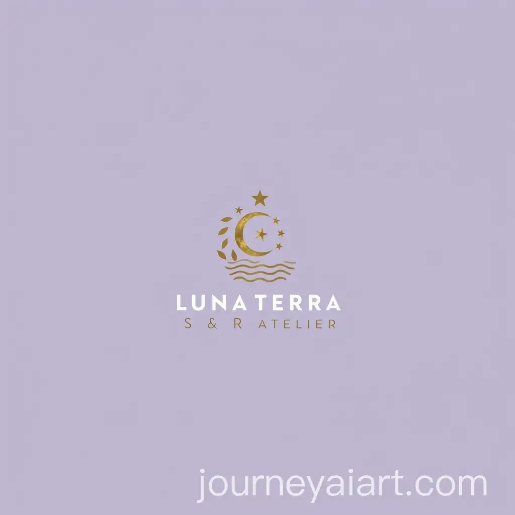 Luna-Terra-Logo-Design-with-Crescent-Moon-Star-Leaves-and-Sea-Waves-in-Gold-on-Light-Purple-Background